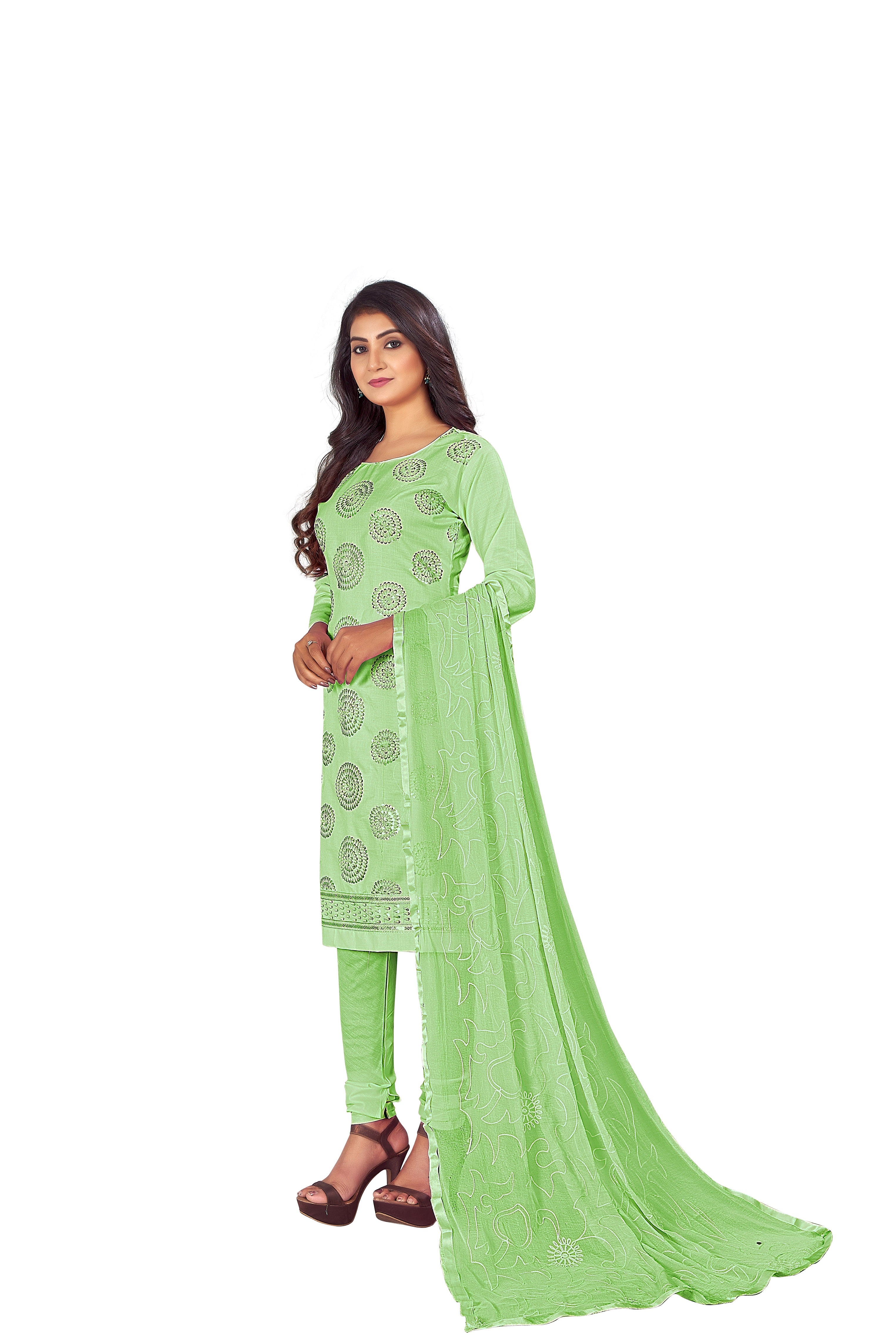 Women's Light Green Colour Semi-Stitched Suit Sets - Dwija Fashion