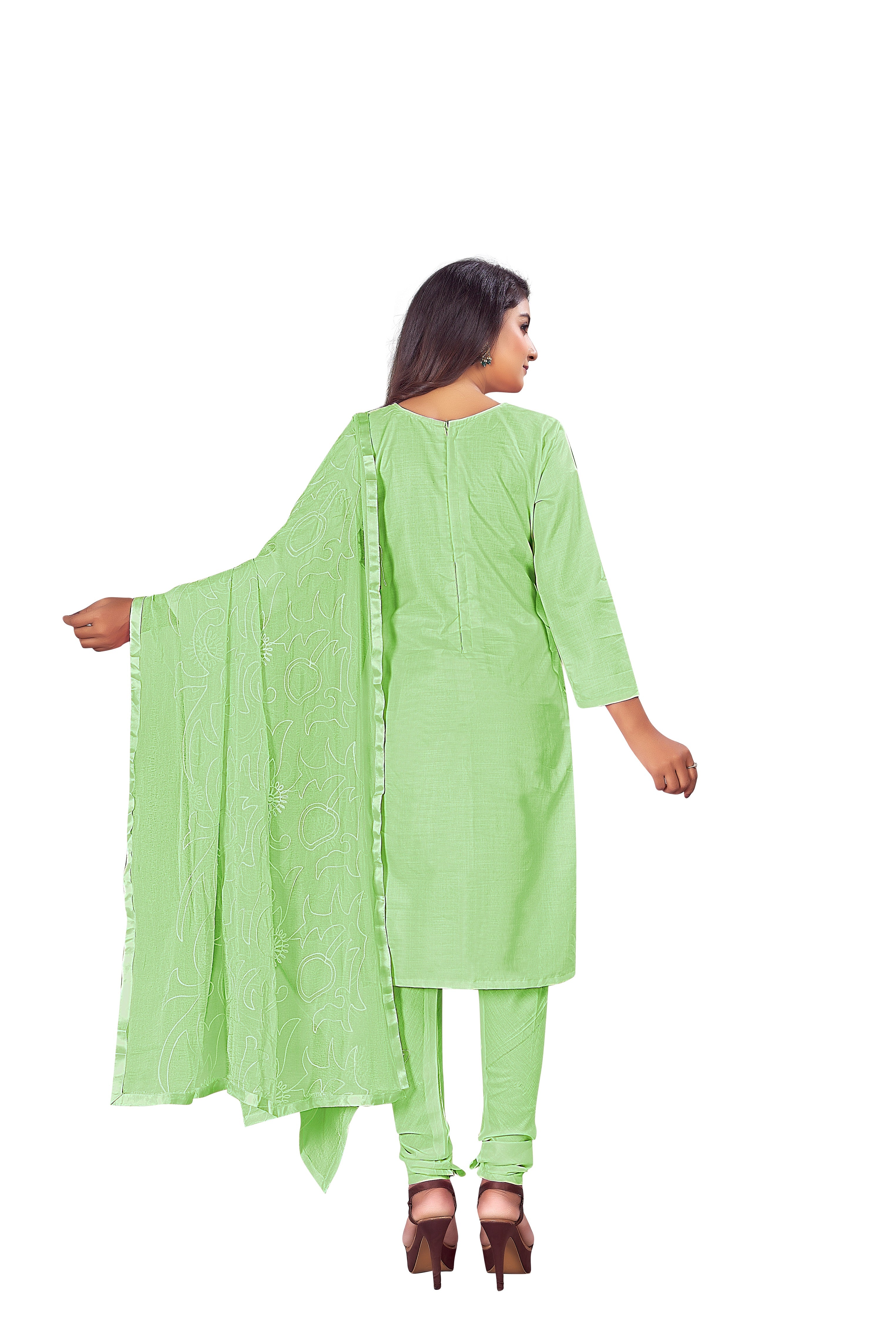 Women's Light Green Colour Semi-Stitched Suit Sets - Dwija Fashion