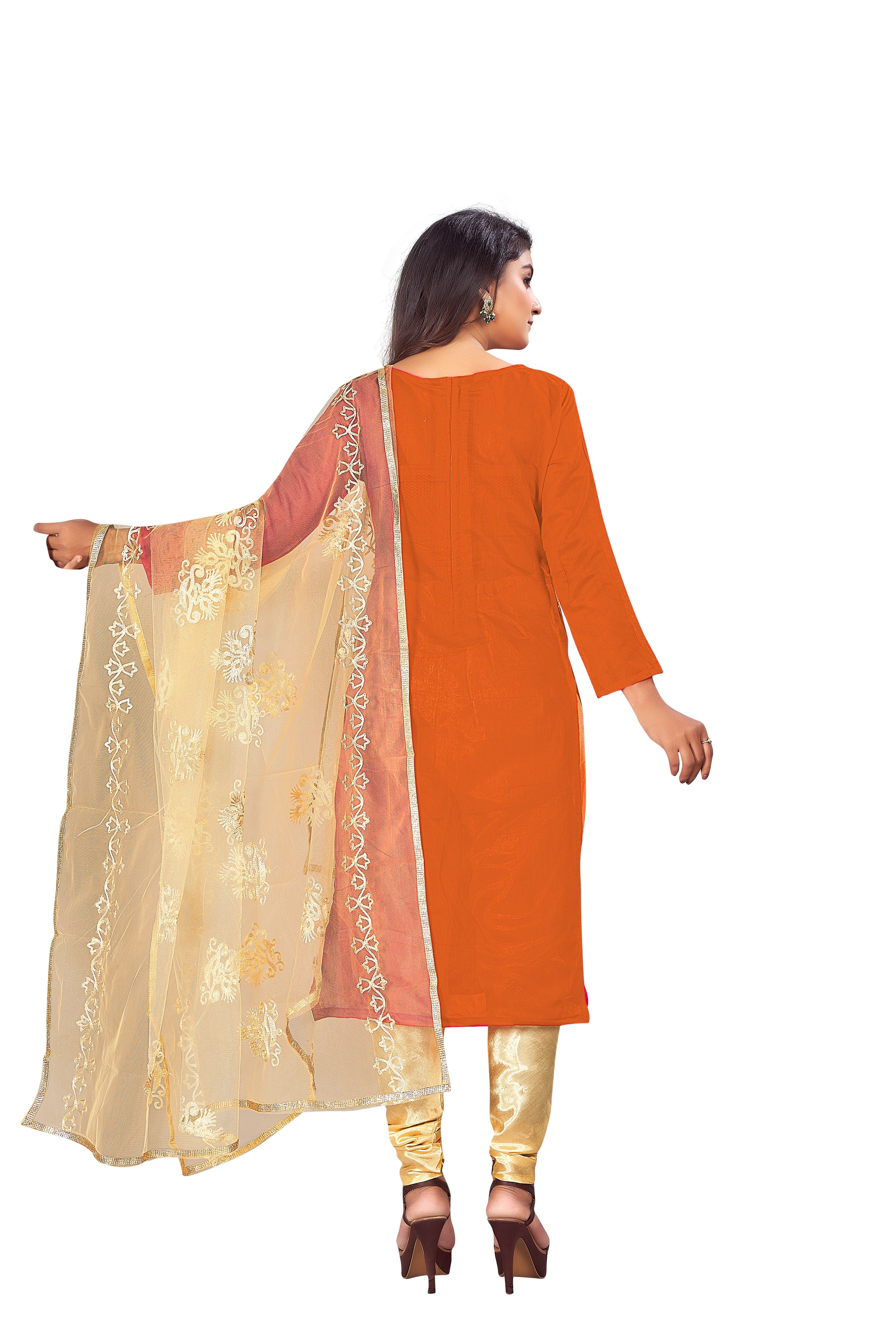 Women's Orange Colour Semi-Stitched Suit Sets - Dwija Fashion