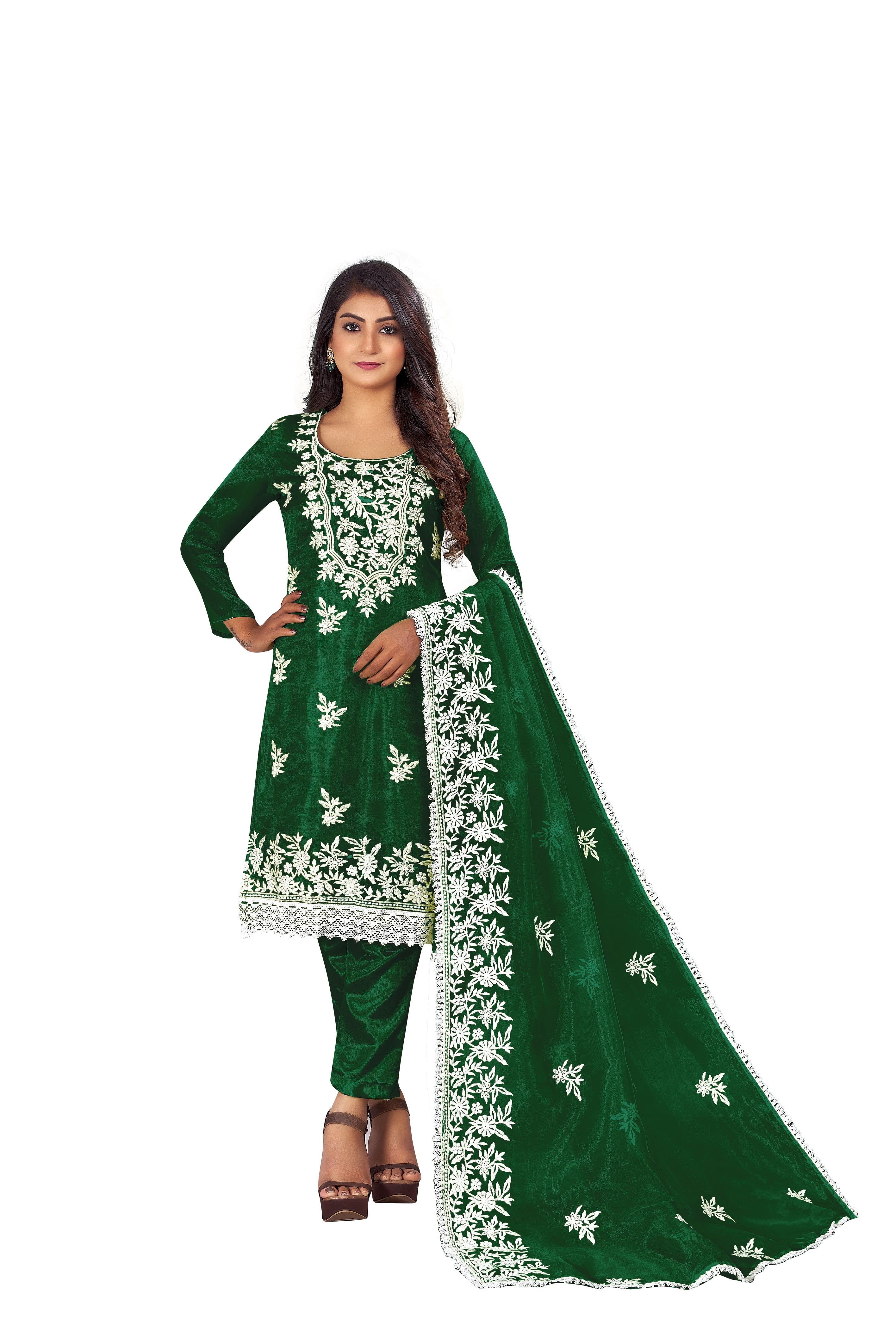Women's Green Colour Semi-Stitched Suit Sets - Dwija Fashion