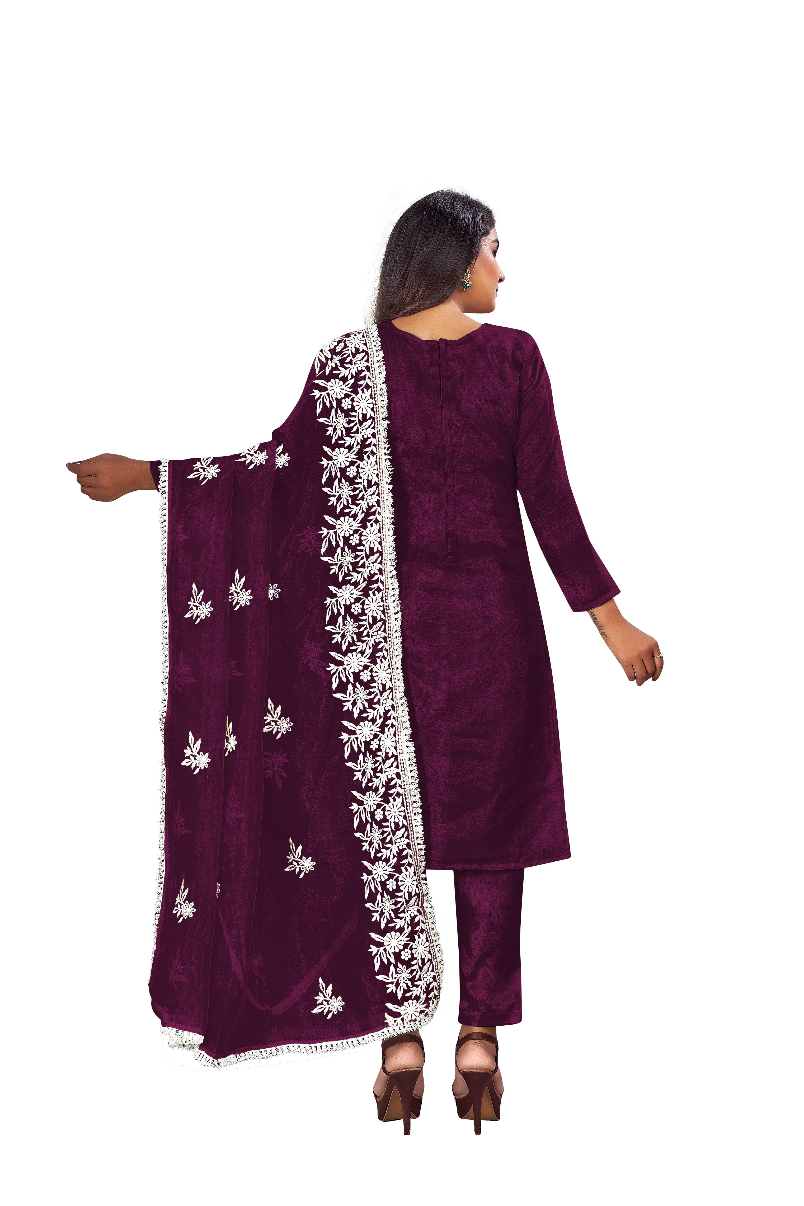 Women's Purple Colour Semi-Stitched Suit Sets - Dwija Fashion