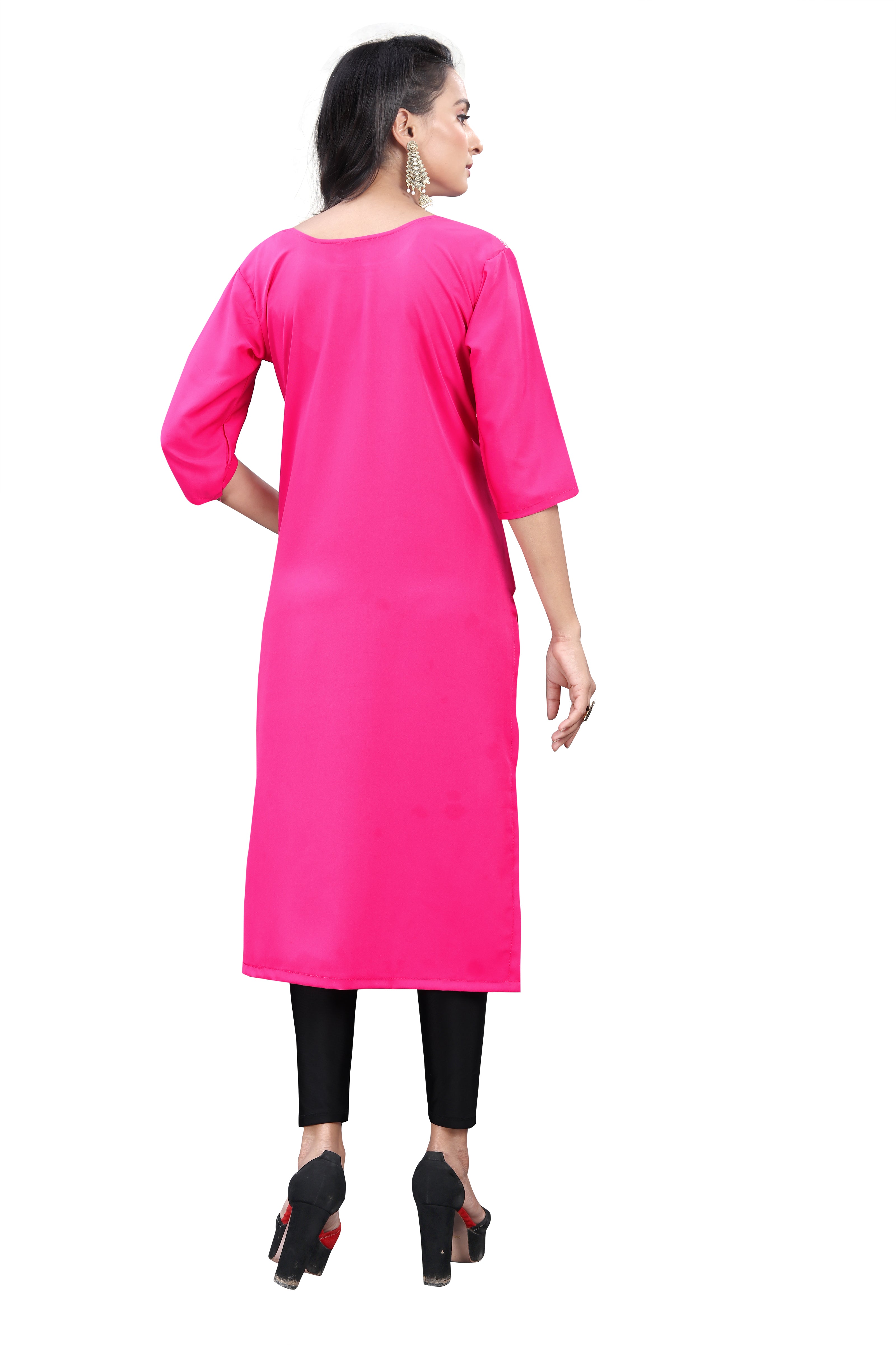 Women's Pink Crepe 3/4Th Sleeve Kurti  - Navyaa