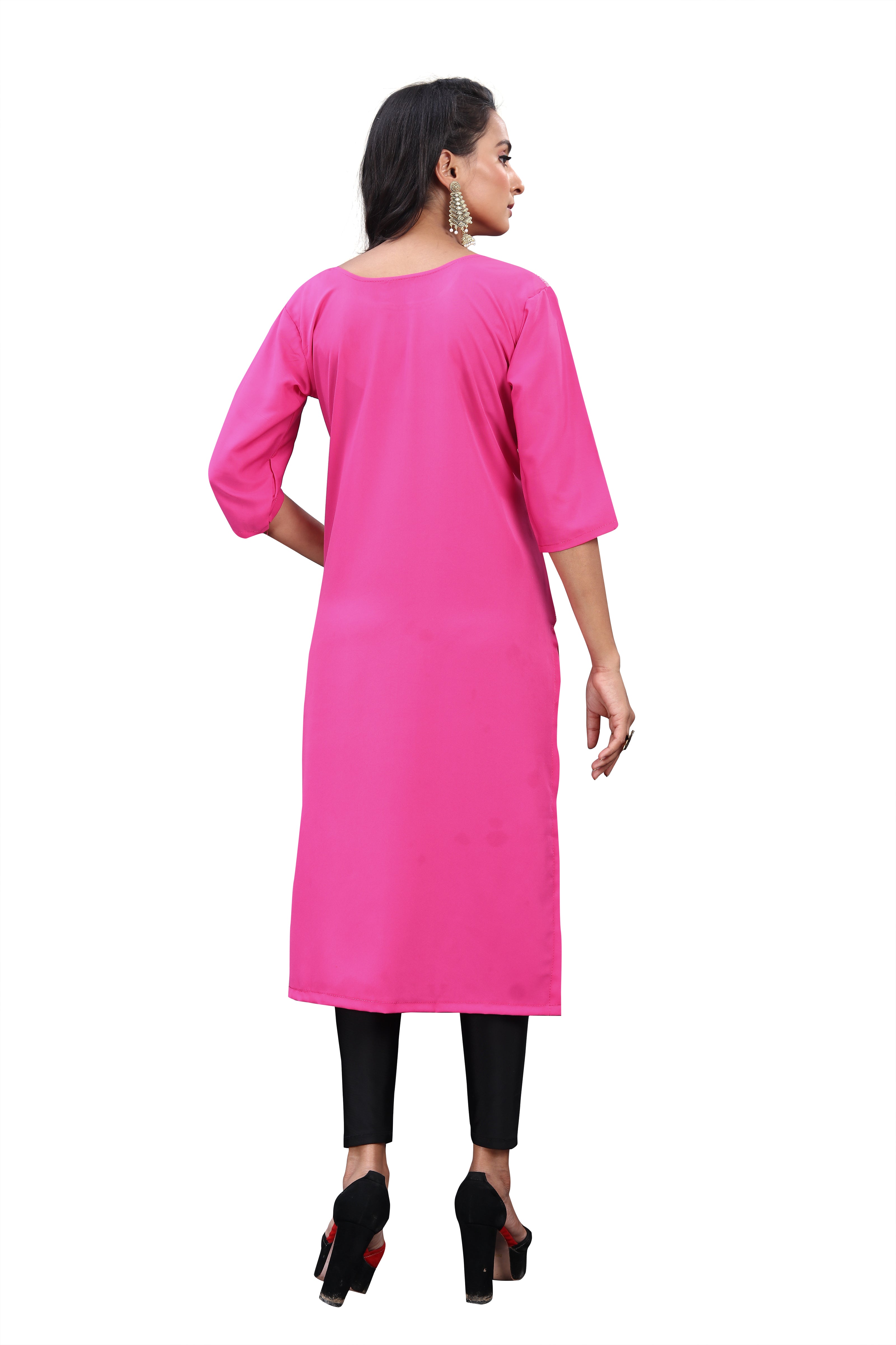 Women's Pink Crepe 3/4Th Sleeve Kurti  - Navyaa