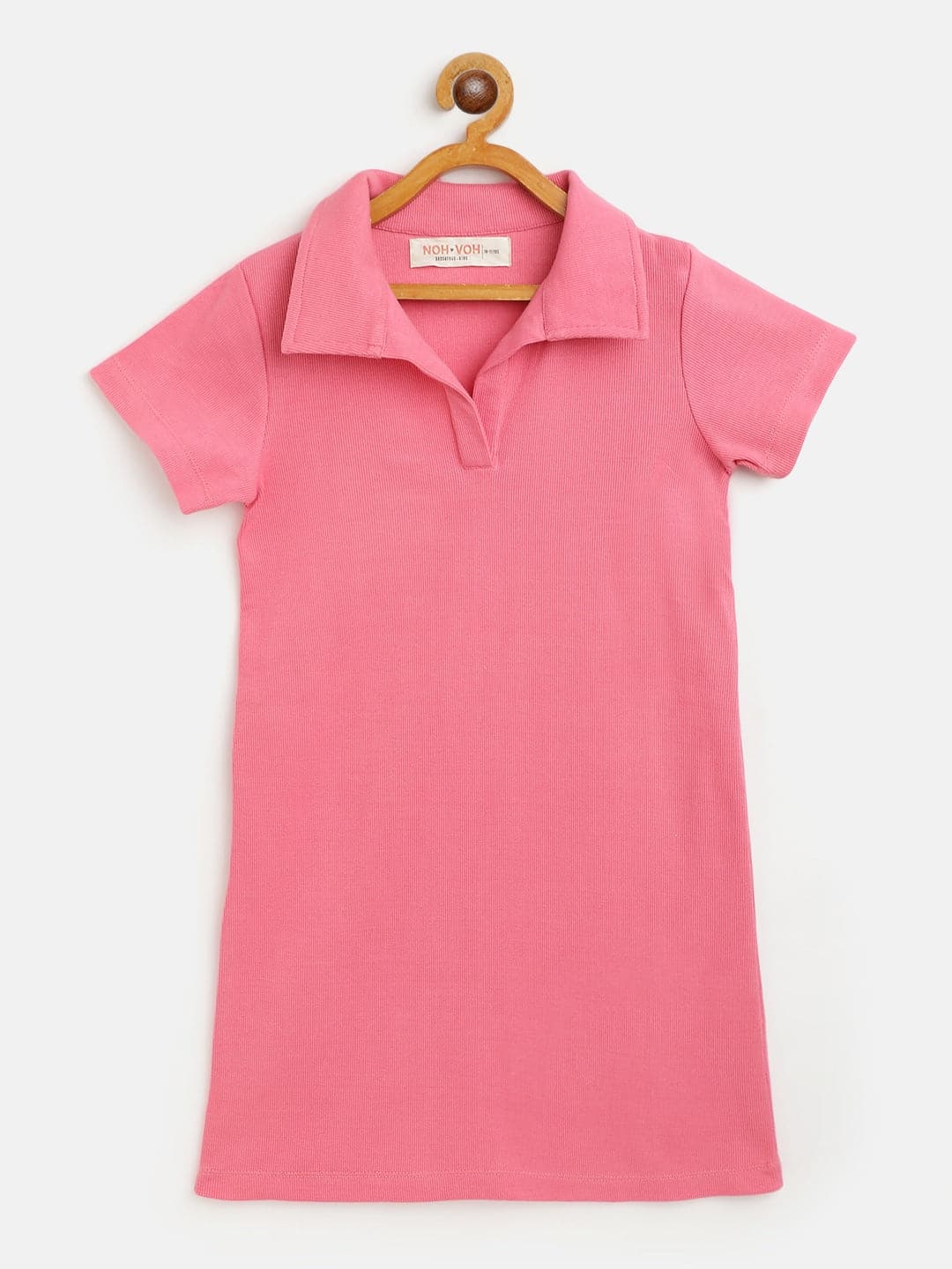 Girls Pink Rib Polo Neck Dress - Lyush Kids