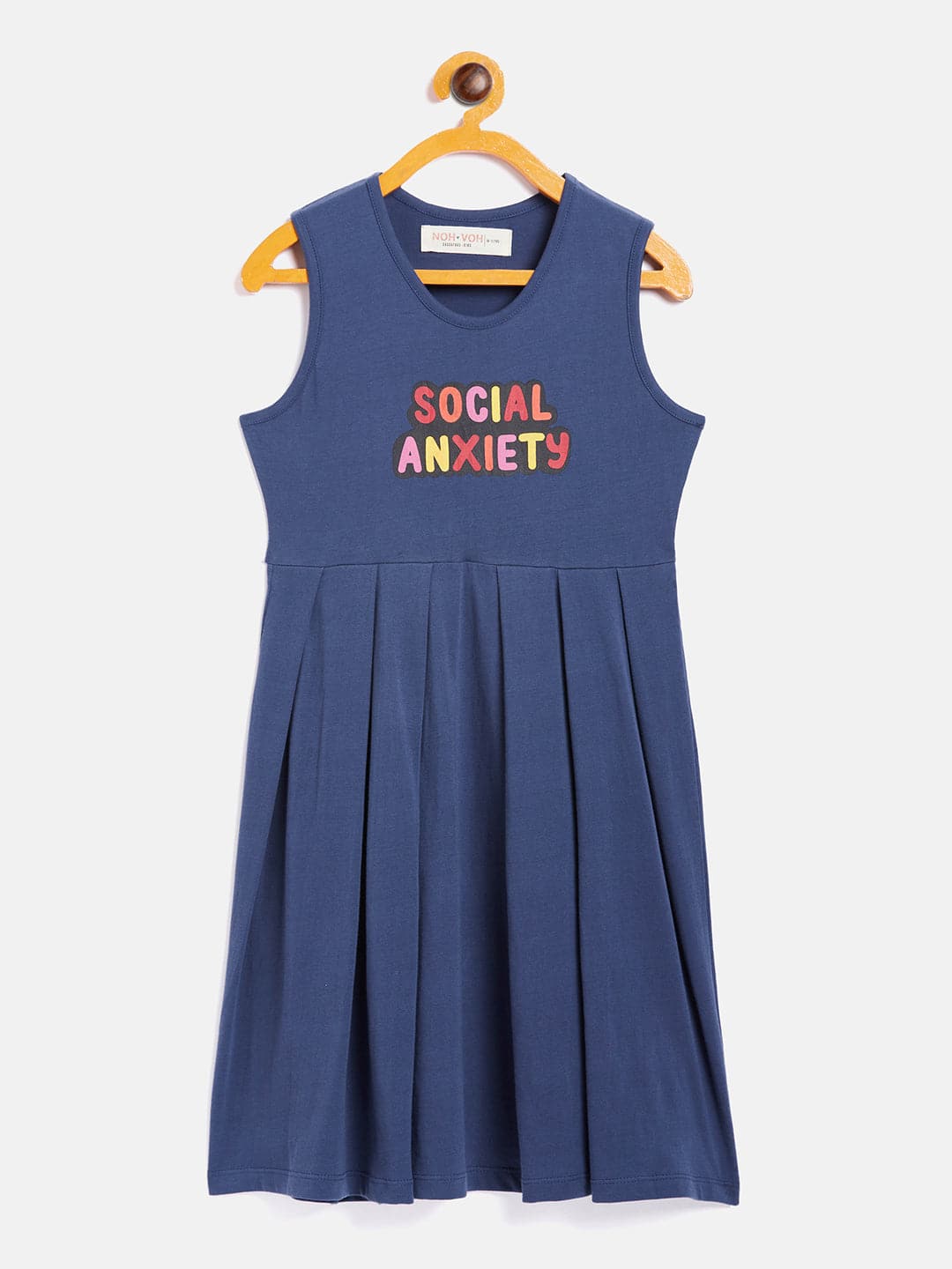 Girls Navy Social Anxiety Print Gather Dress - Lyush Kids