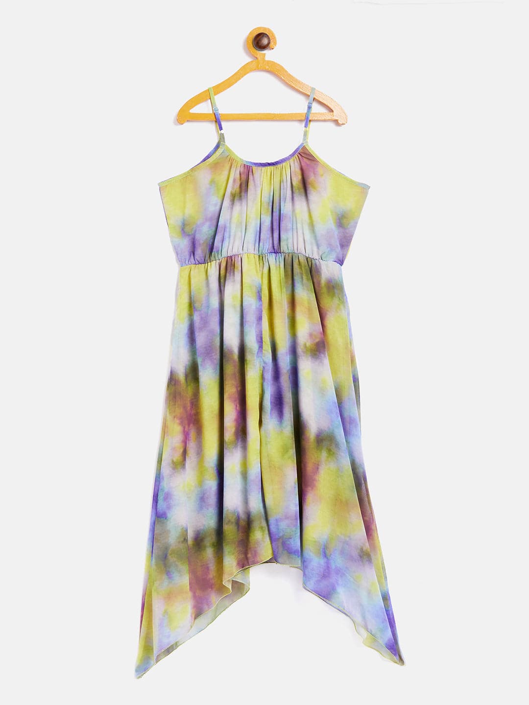 Girls Purple & Yellow Tie-Dye Print Strappy Dress - Lyush Kids