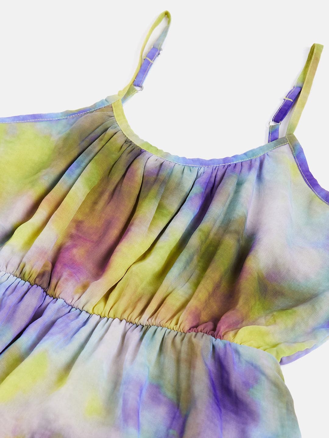 Girls Purple & Yellow Tie-Dye Print Strappy Dress - Lyush Kids