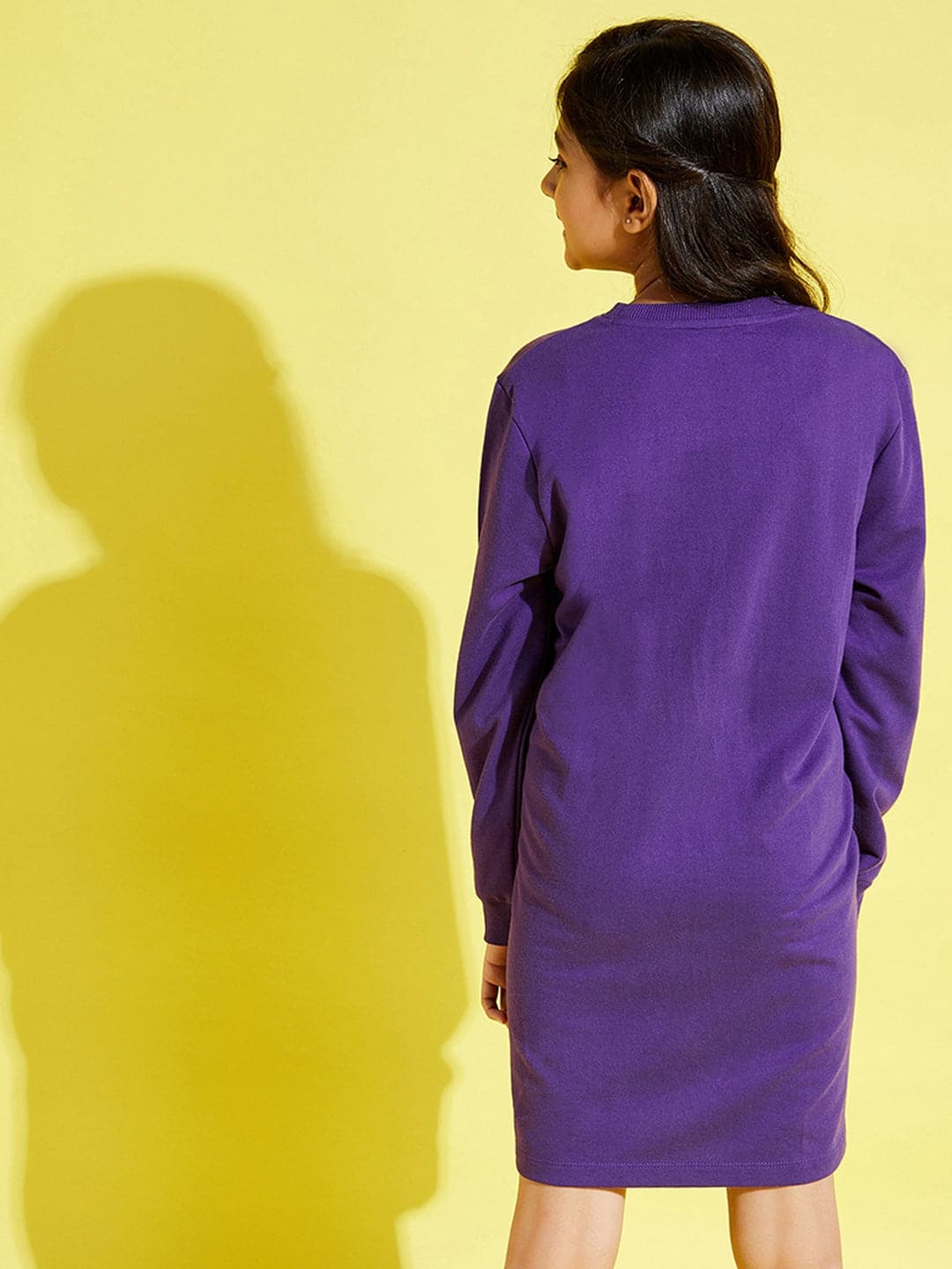 Girls Purple Face Print Terry Sweat Dress - Lyush Kids