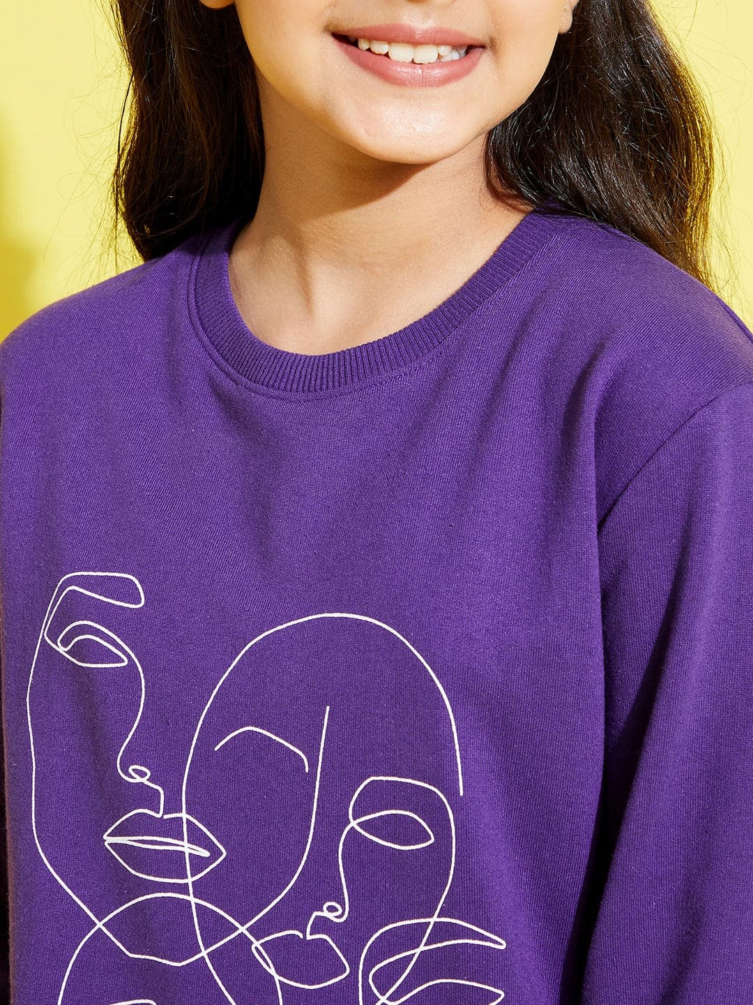 Girls Purple Face Print Terry Sweat Dress - Lyush Kids