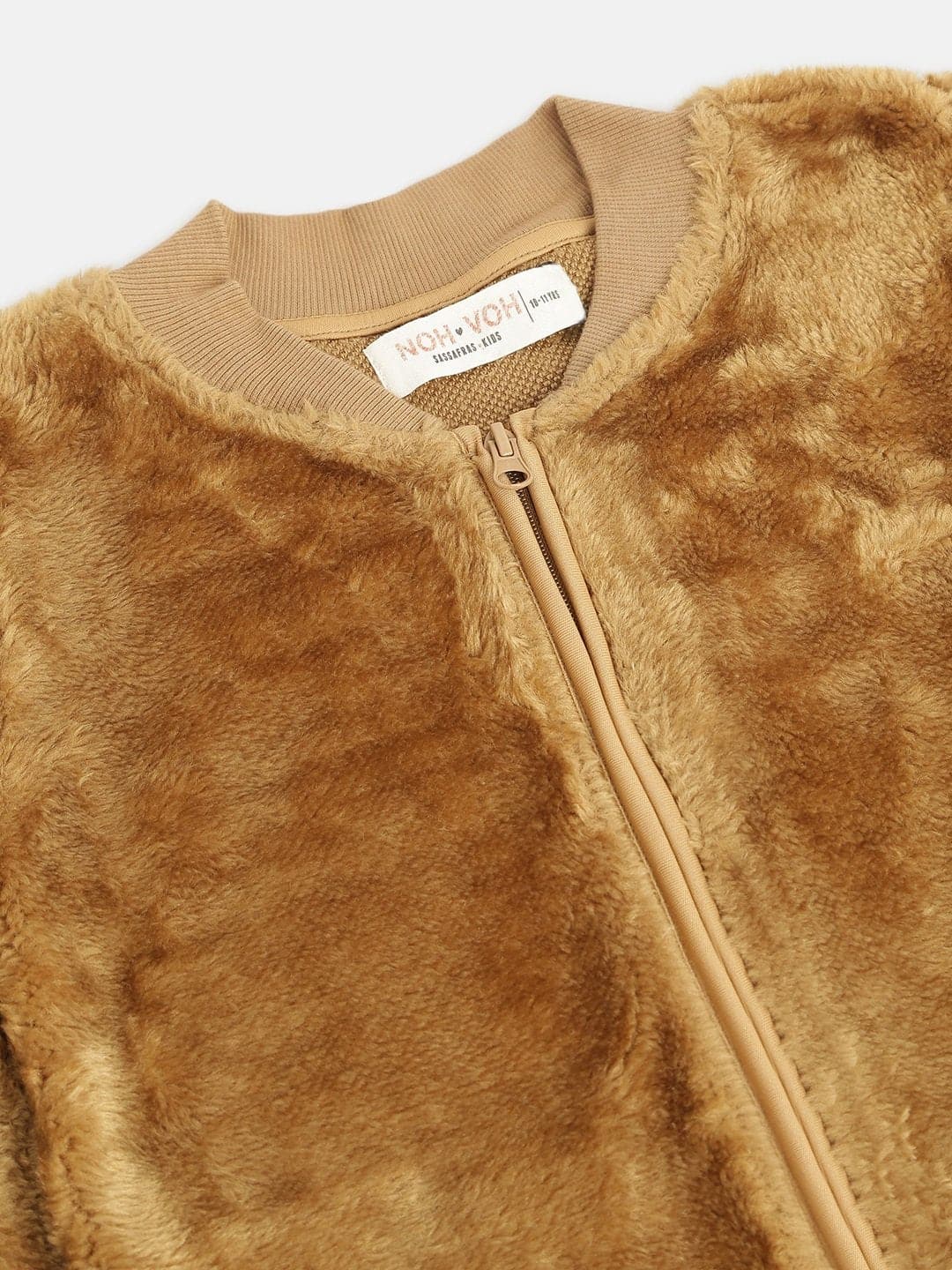 Girls Brown Fur Front Zipper Jacket - Lyush Kids