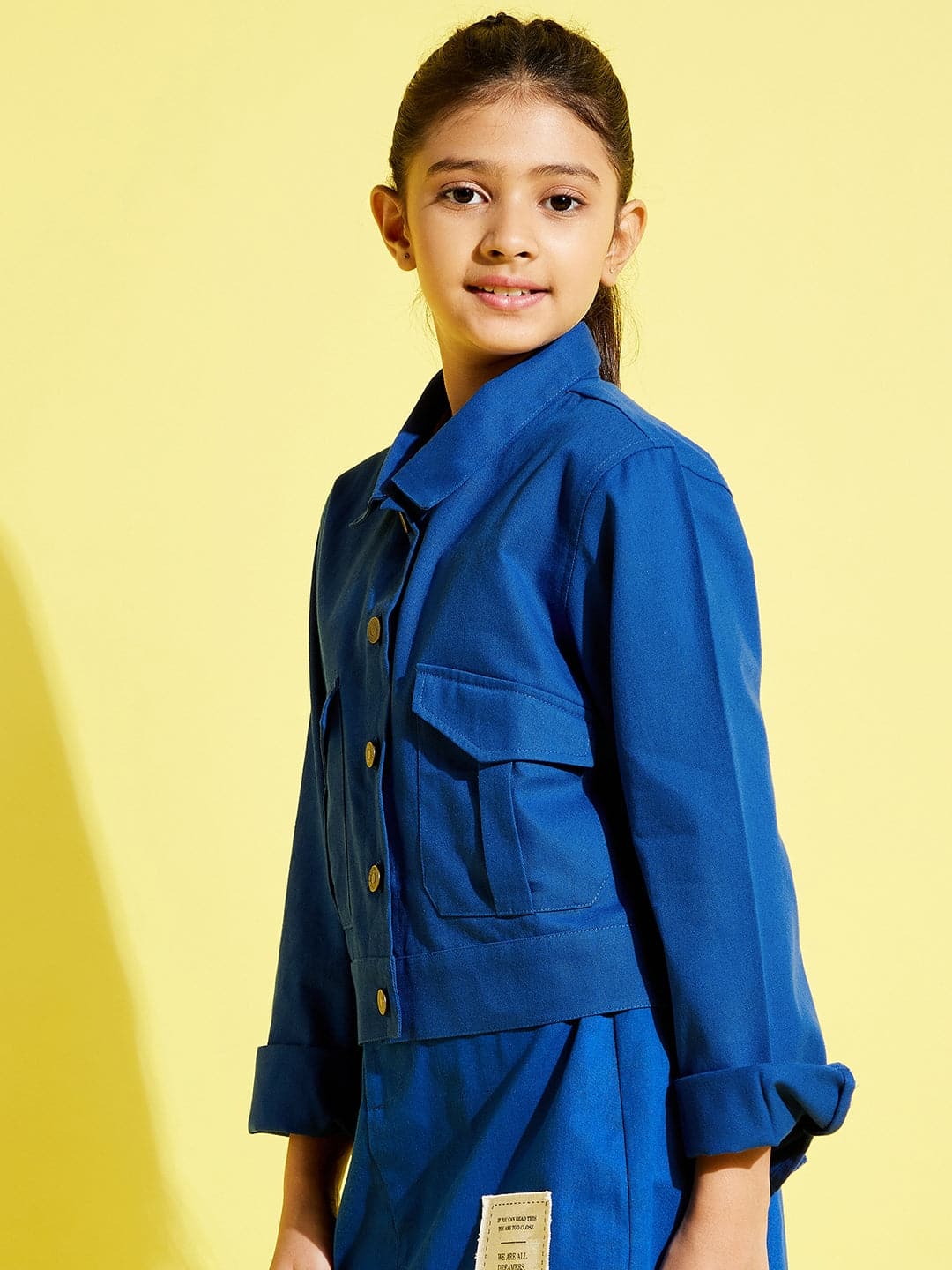 Girls Blue Front Button Twill Jacket - Lyush Kids