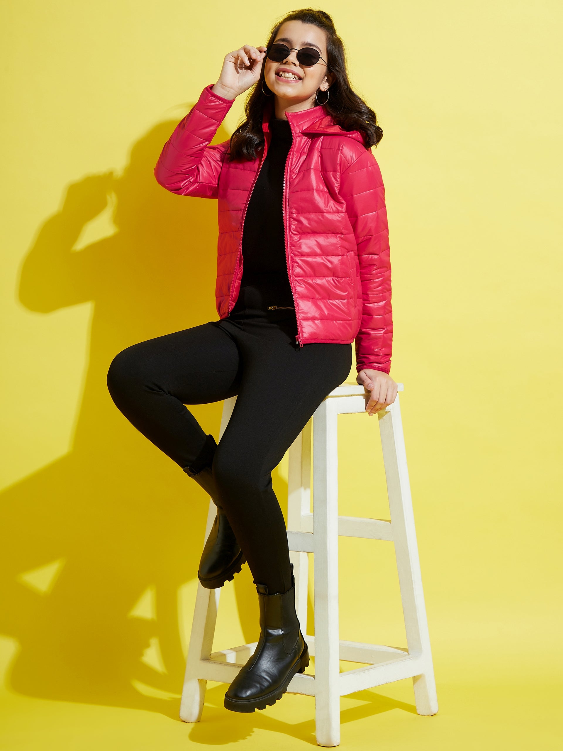 Girls Red Quilted Hooded Jacket - Lyush Kids