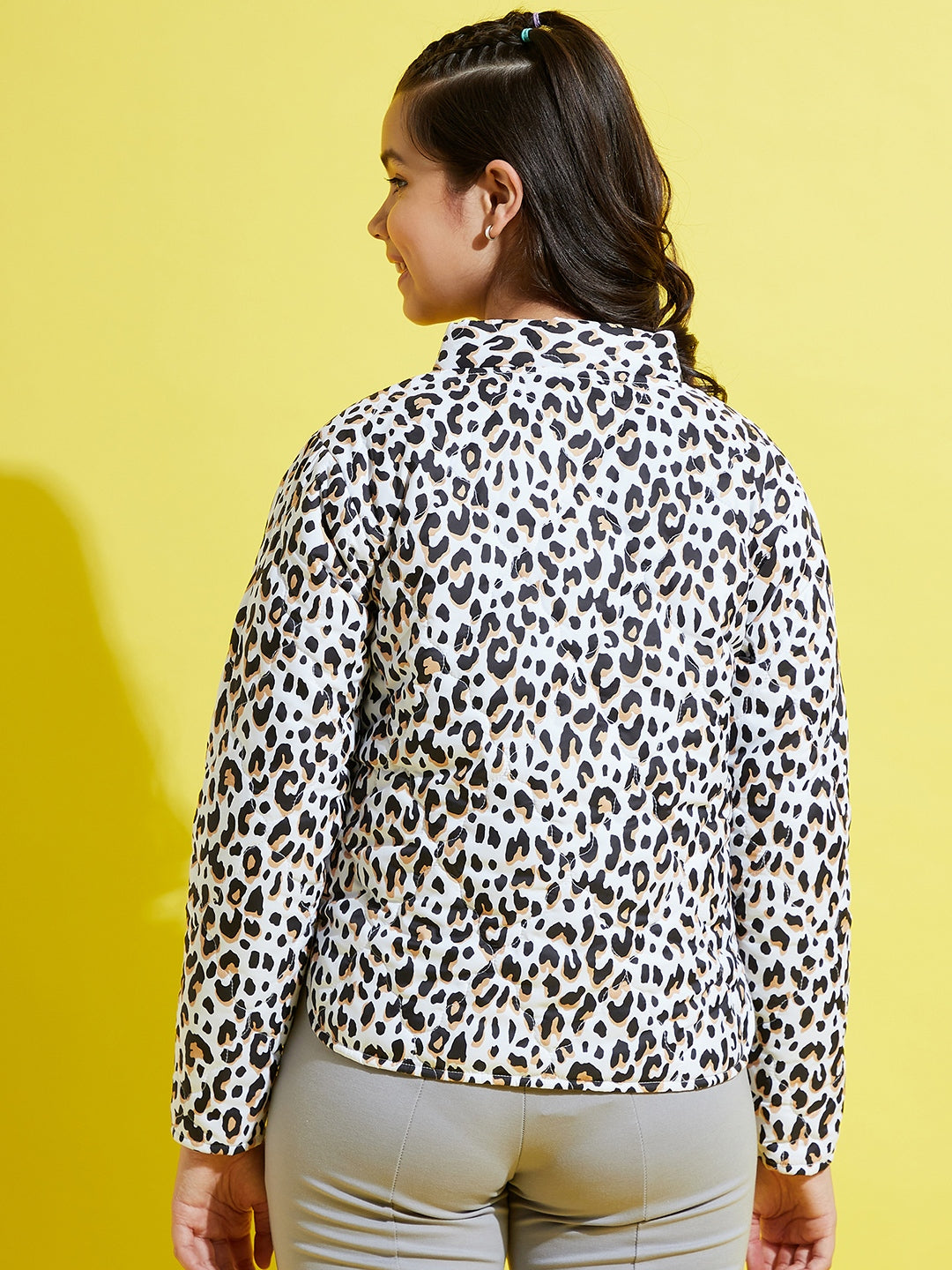 Girls White Leopard Front Button Quilted Jacket - Lyush Kids