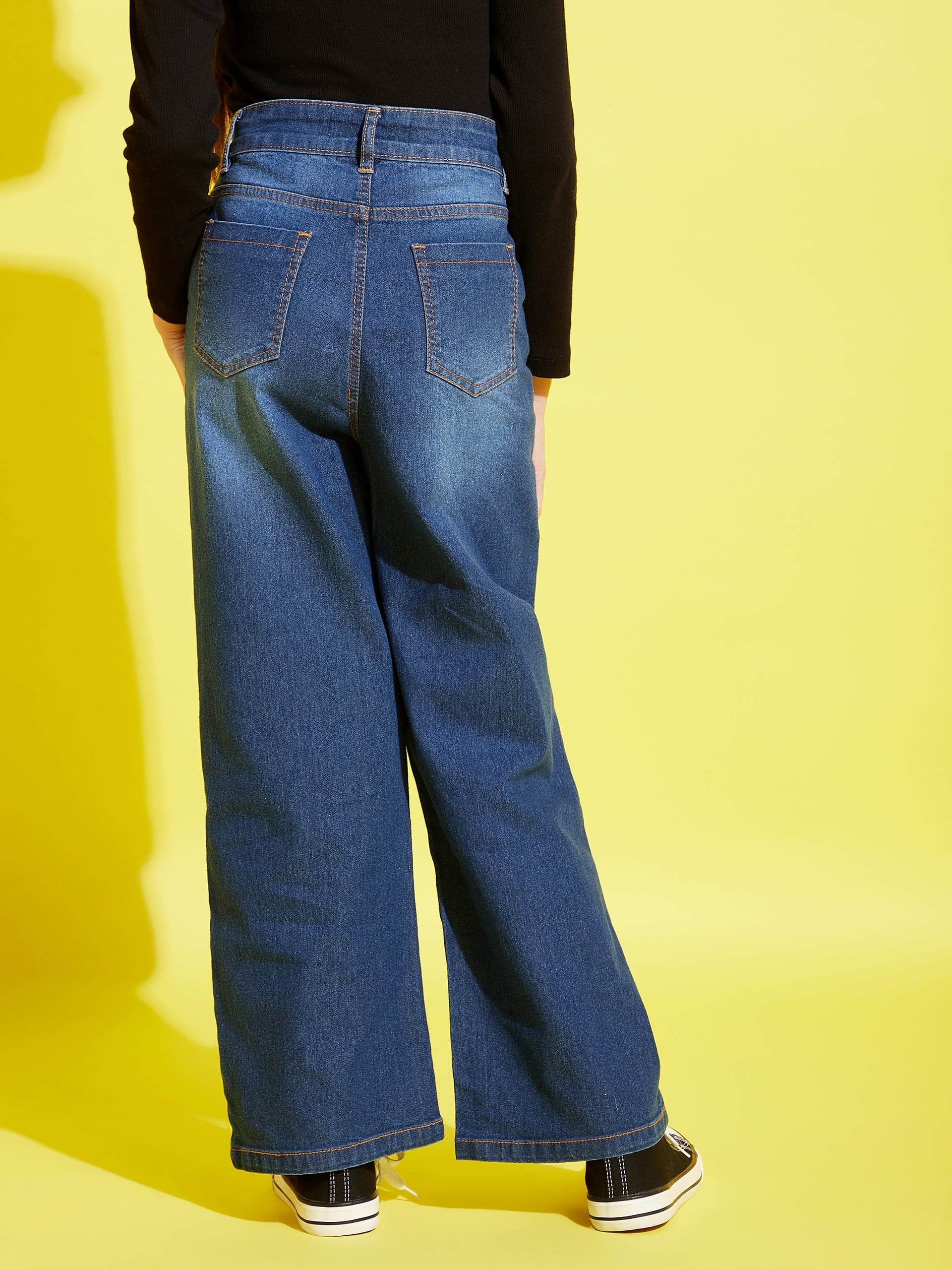 Girls Navy Front Patch Pocket Straight Jeans - Lyush Kids