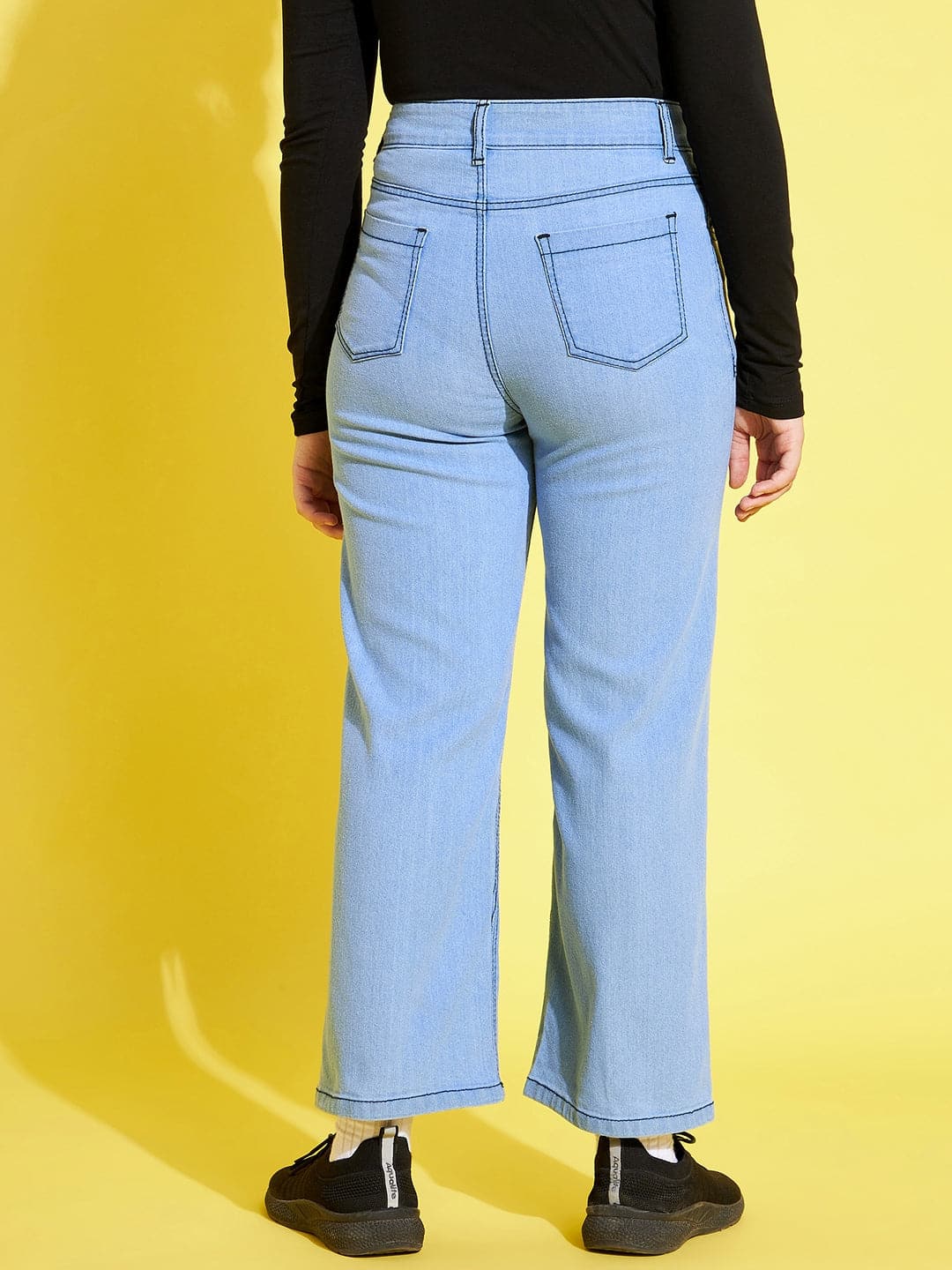 Girls Ice Blue Contrast Thread Straight Jeans - Lyush Kids