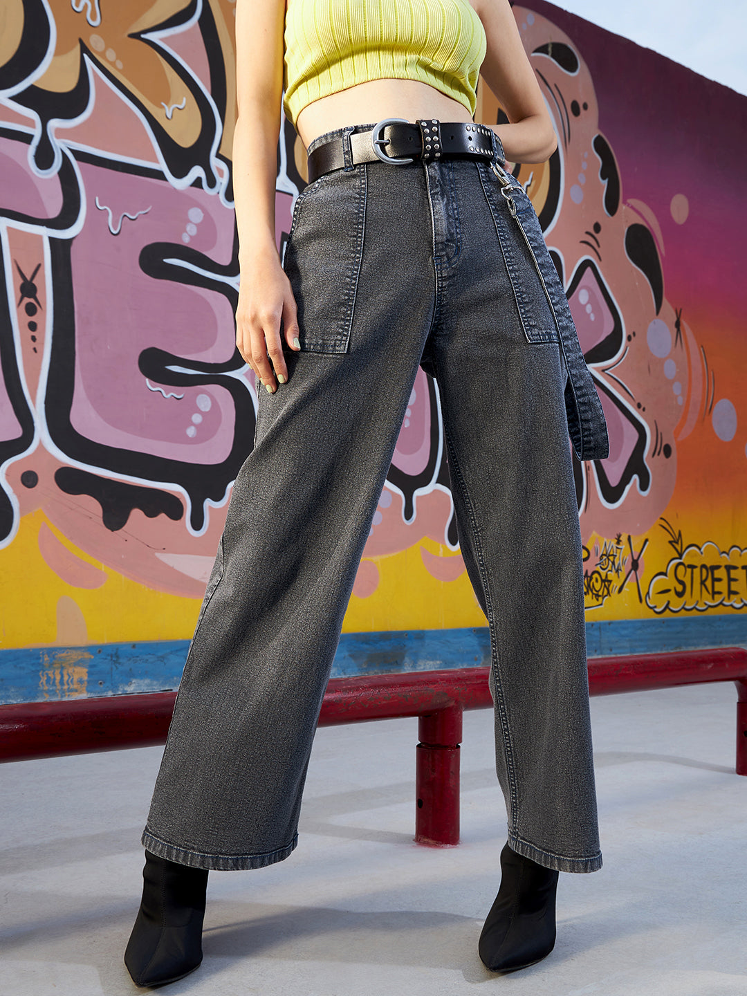 Sassafras Girls Black Acid Wash Side Hanging Belt Loop Straight Jeans 8-9 YRS / Black Sassafras Girls Black Acid Wash Side Hanging Belt Loop Straight Jeans 8-9 YRS / Black