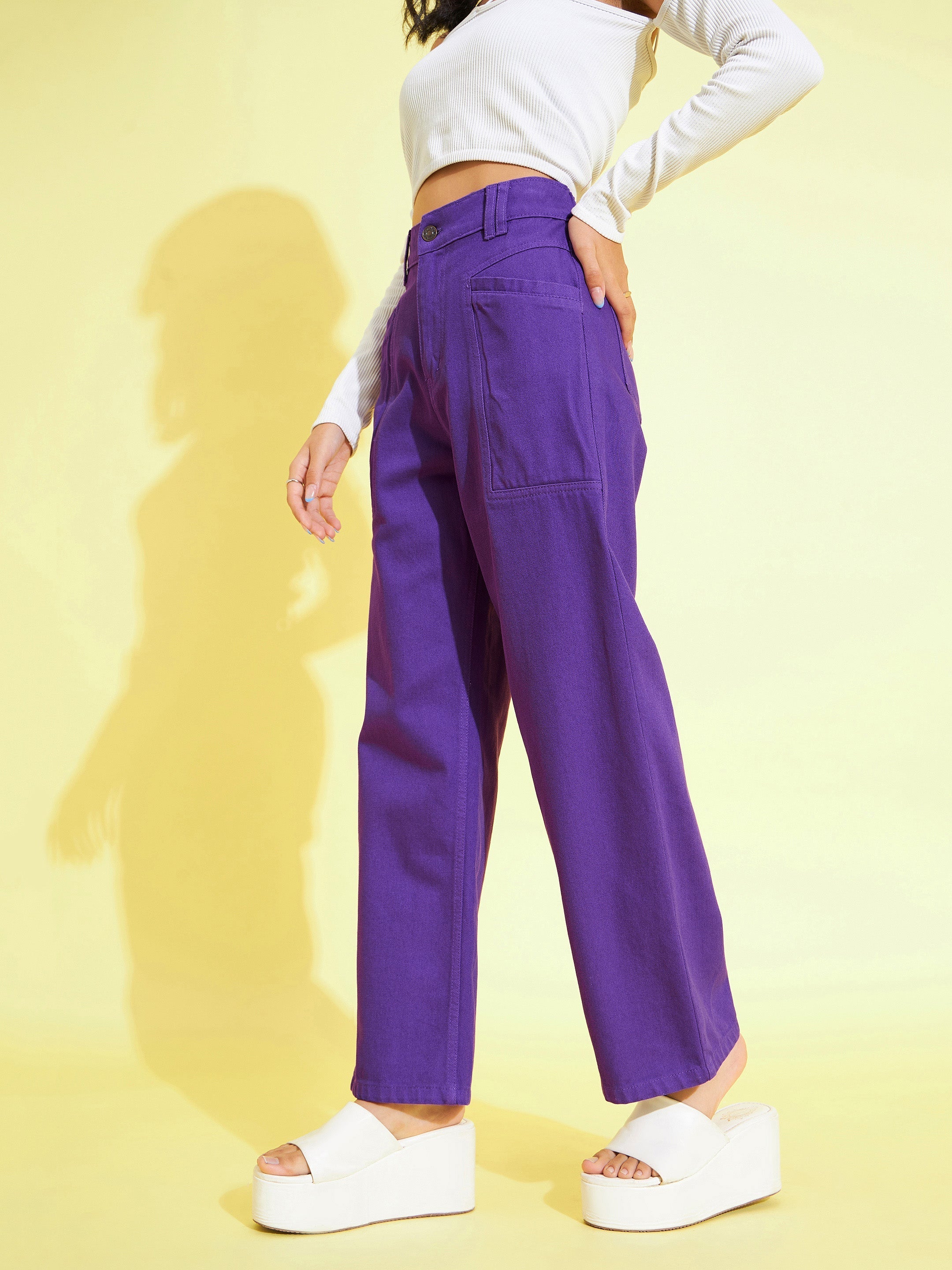 Girls Purple Side Pocket Straight Jeans - Lyush Kids