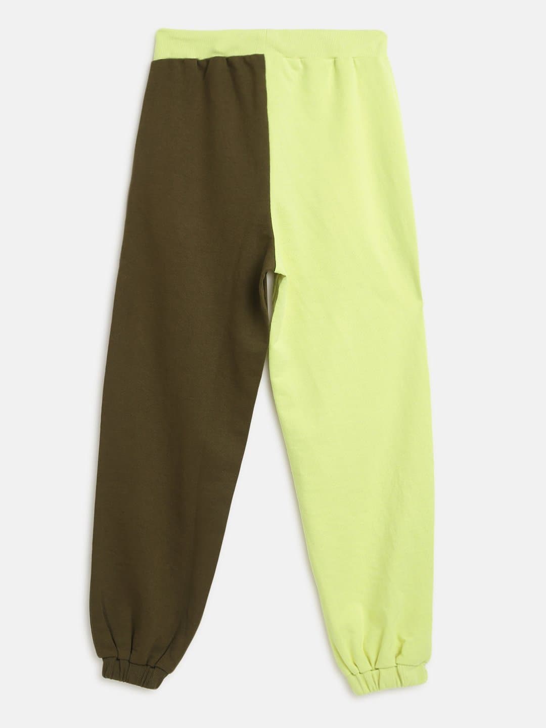 Girls Olive & Neon Green Terry Color Block Joggers - Lyush Kids