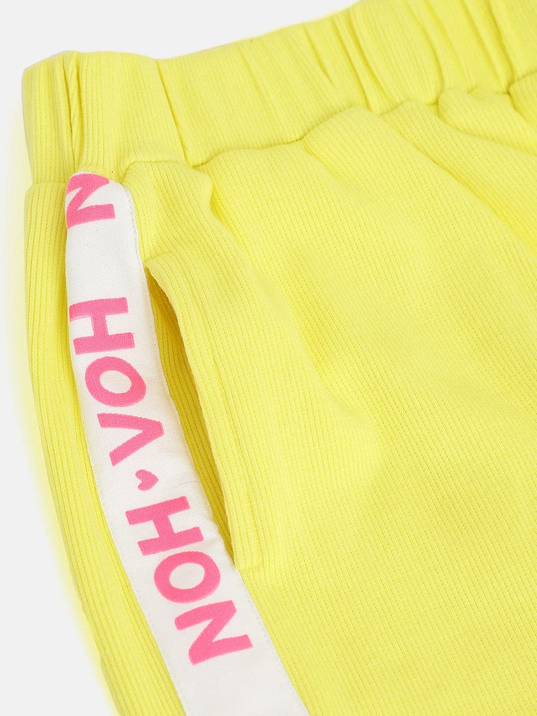 Girls Yellow Rib Brand Tape Track Pants - Lyush Kids