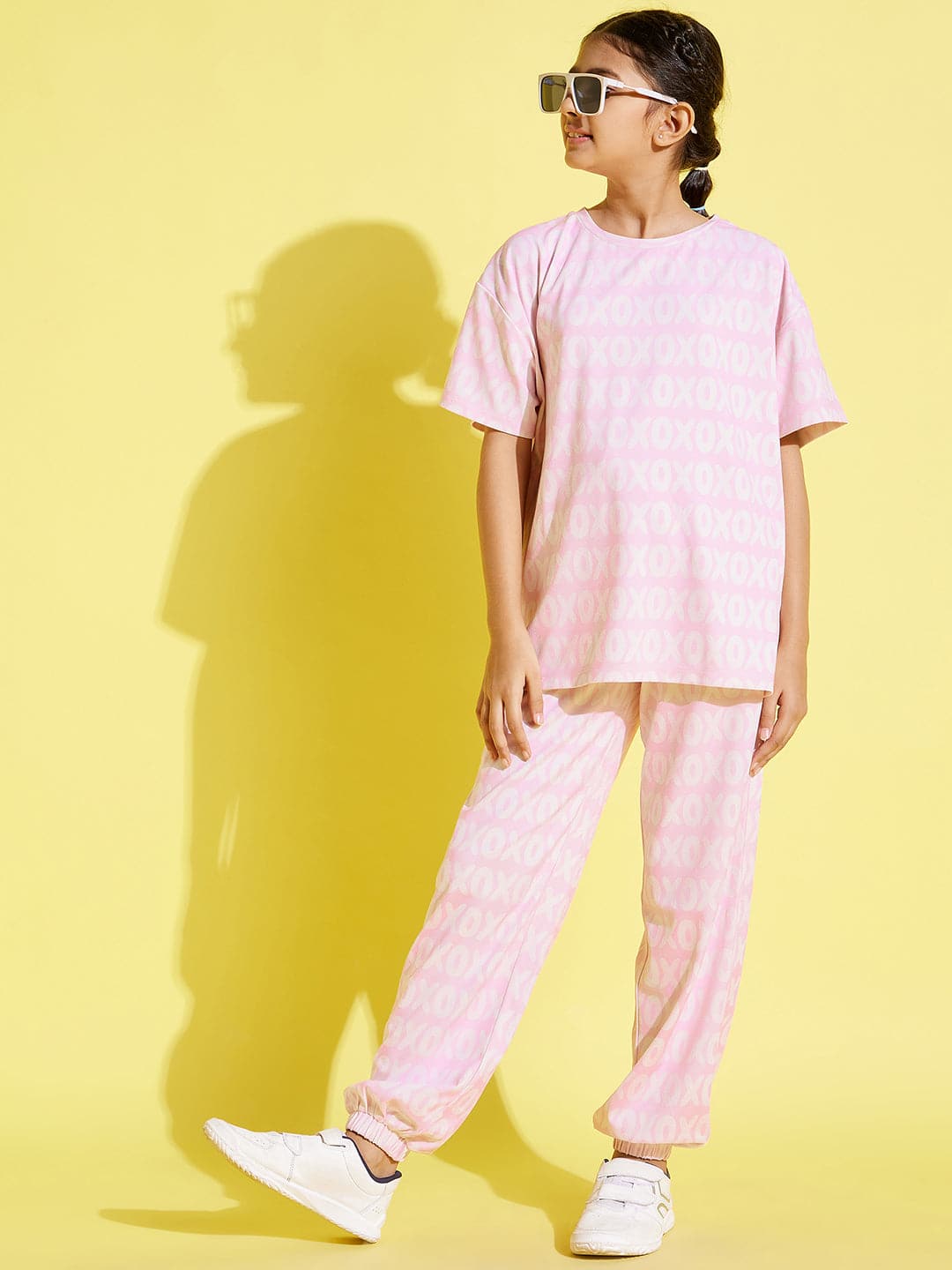 Girls Pink Xoxo Print Knit Joggers - Lyush Kids