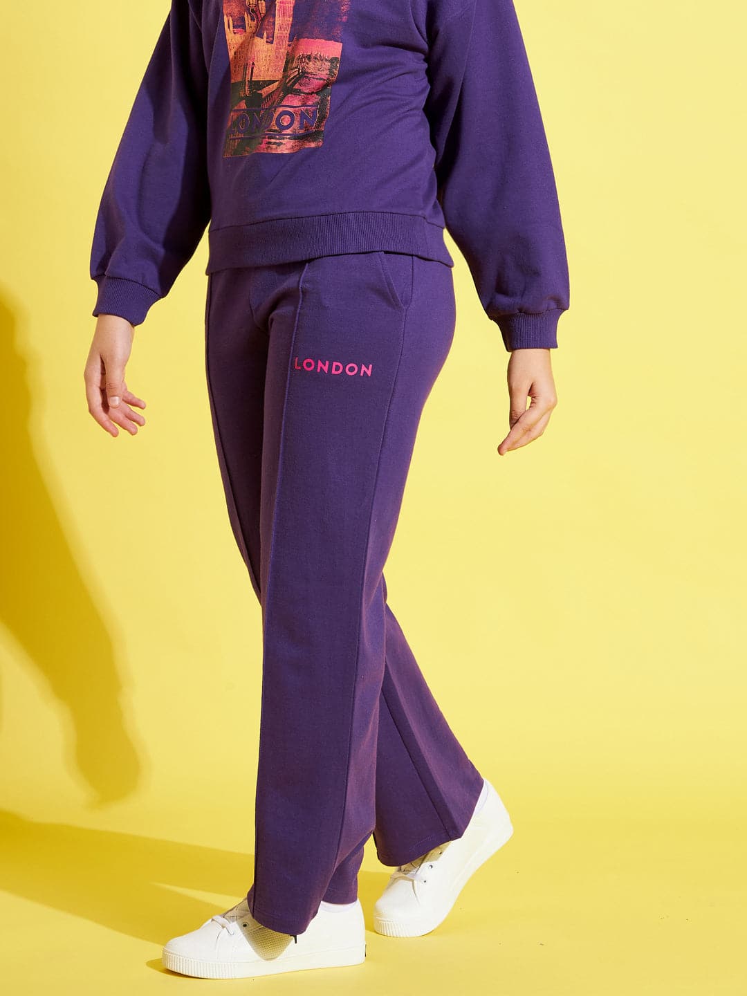 Girls Purple Terry London Print Track Pants - Lyush Kids