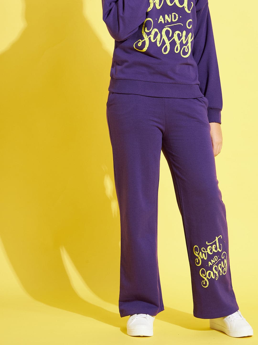 Girls Purple Terry Sweet & Sassy Paperbag Track Pants - Lyush Kids
