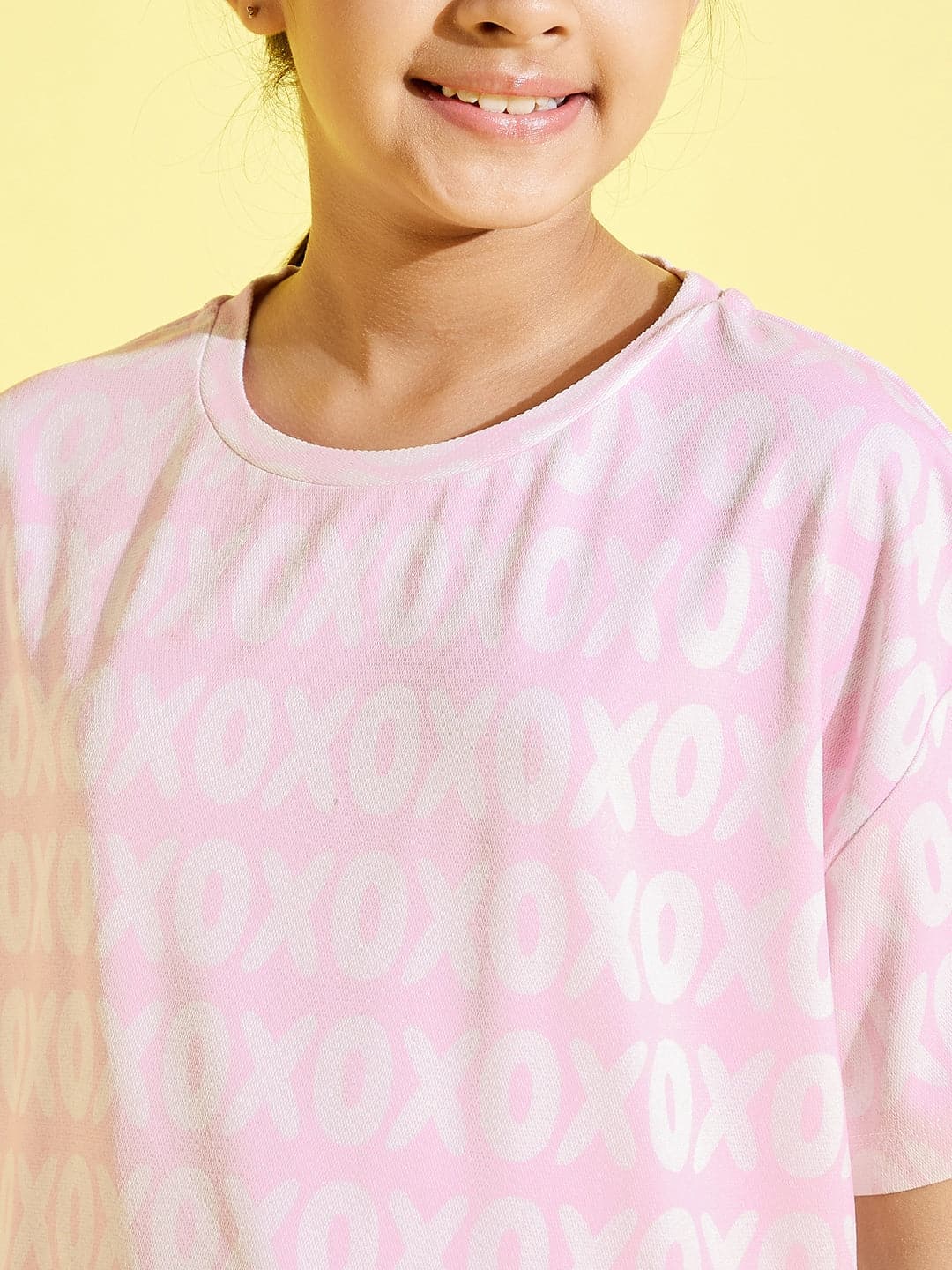 Girls Pink Xoxo Drop Shoulder Knit Top With Joggers - Lyush Kids