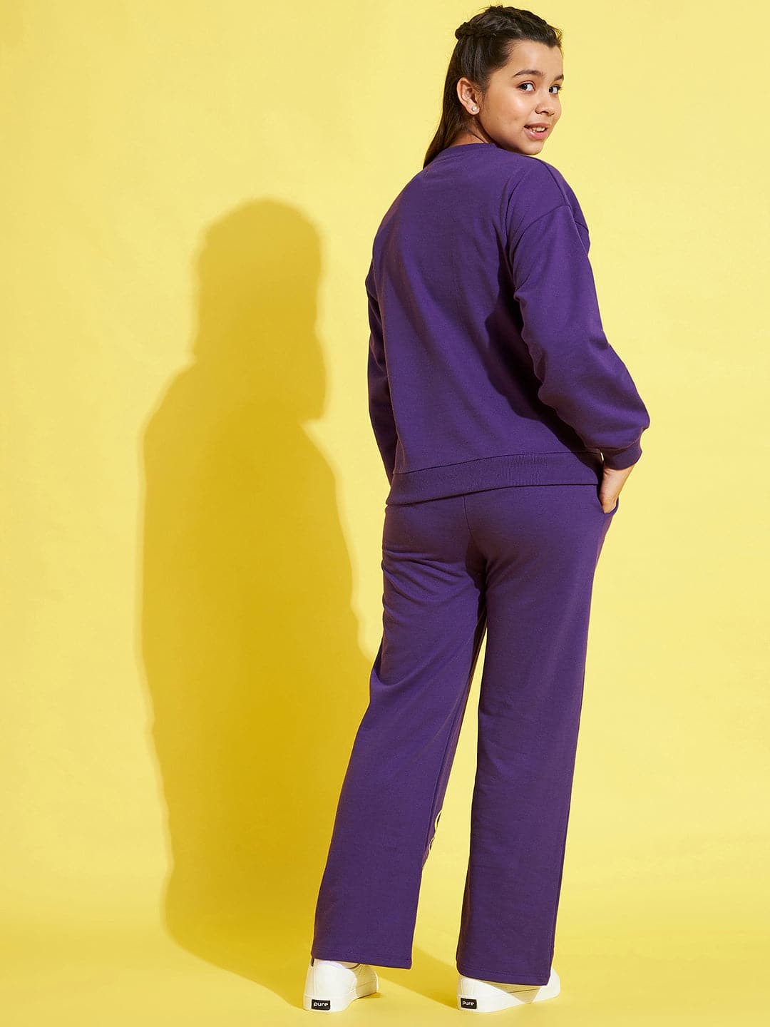 Girls Purple Sweet & Sassy Sweatshirt With Track Pants - Lyush Kids