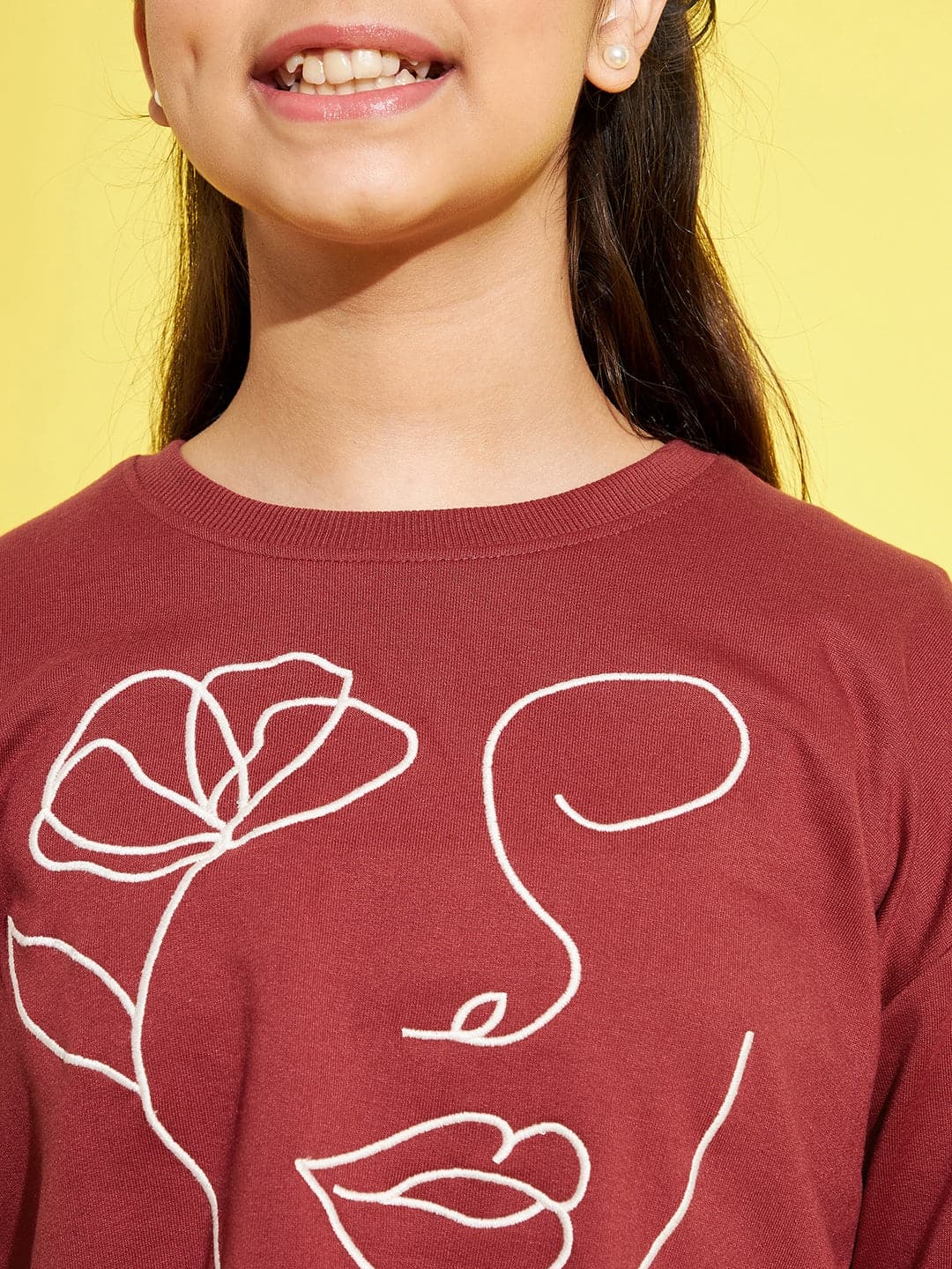 Girls Rust Face Embroidery Sweatshirt With Track Pants - Lyush Kids