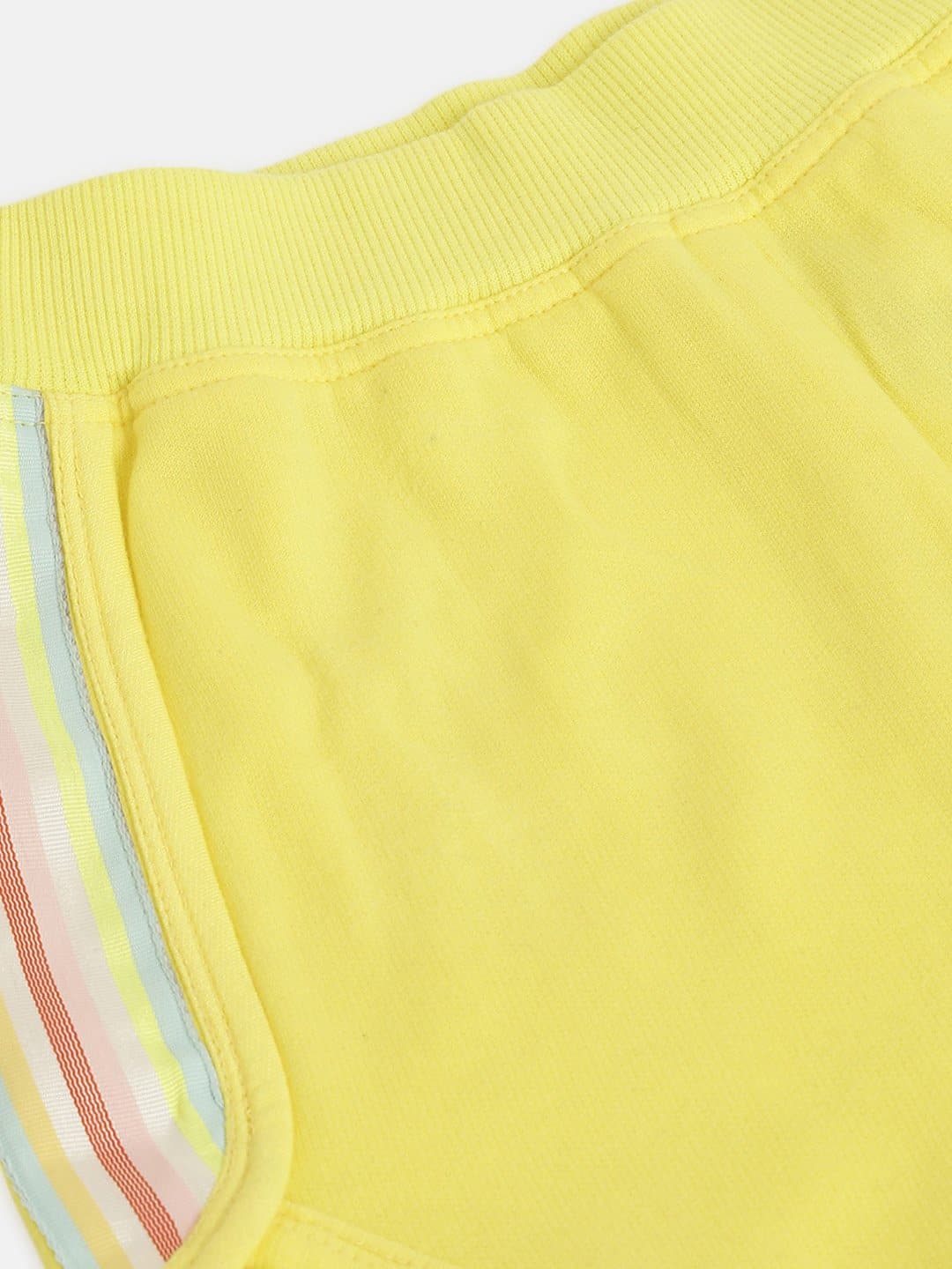 Girls Yellow Fleece Rainbow Tape Detail Shorts - Lyush Kids