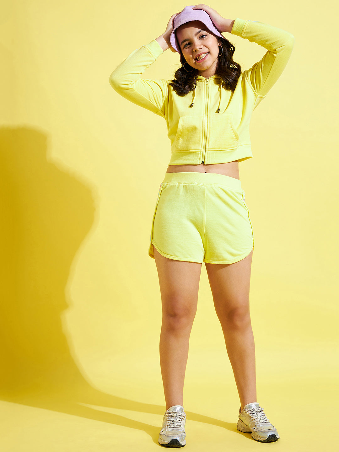 Girls Yellow Fleece Rainbow Tape Detail Shorts - Lyush Kids