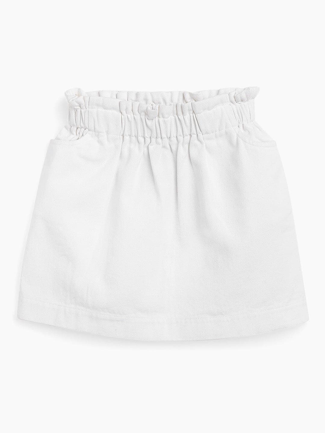 Girls White Twill Paperbag Waist Mini Skirt - Lyush Kids