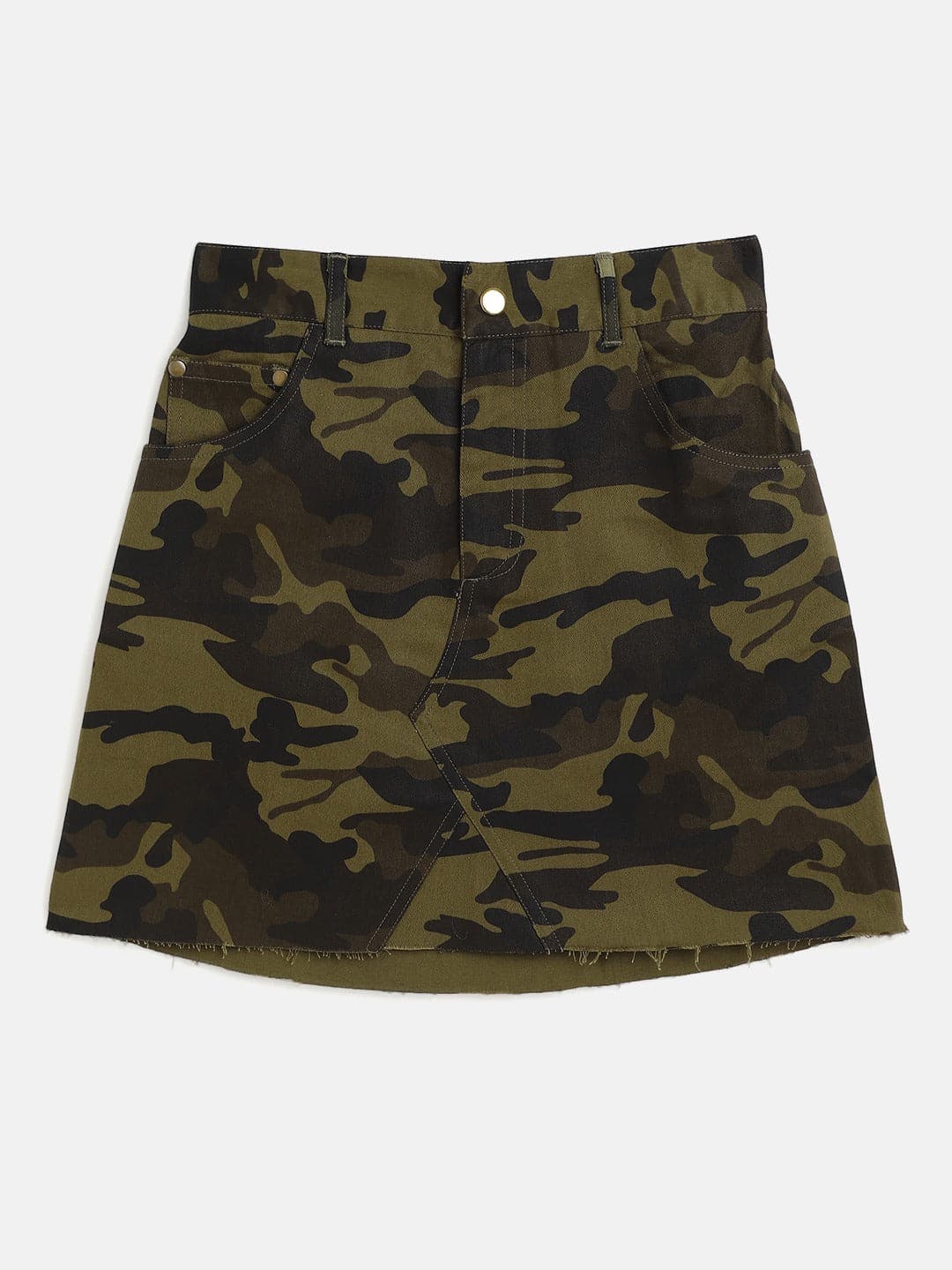 Girls Camouflage Twill Raw Hem Mini Skirt - Lyush Kids