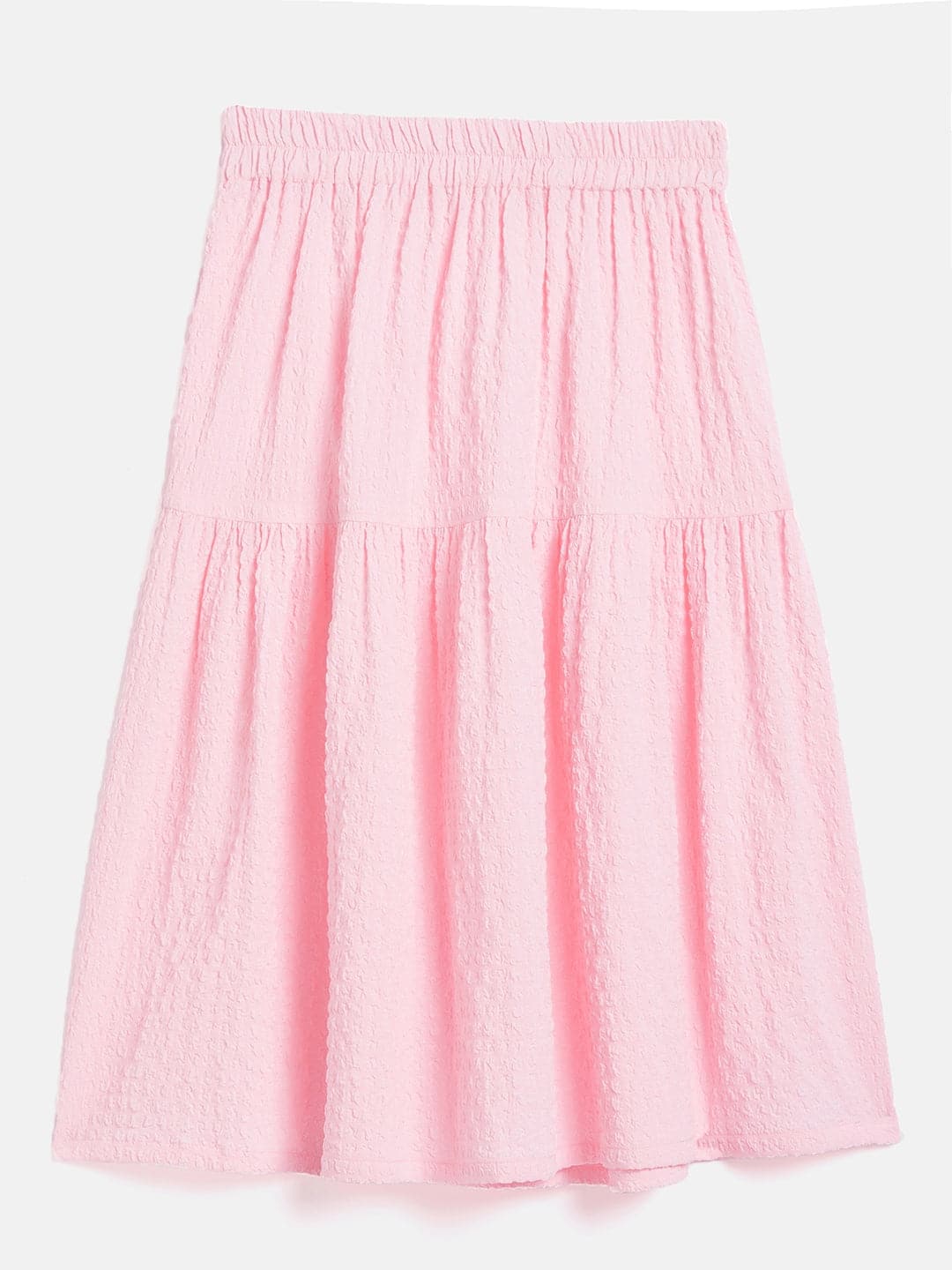 Girls Pink Seer Sucker Tiered Skirt - Lyush Kids