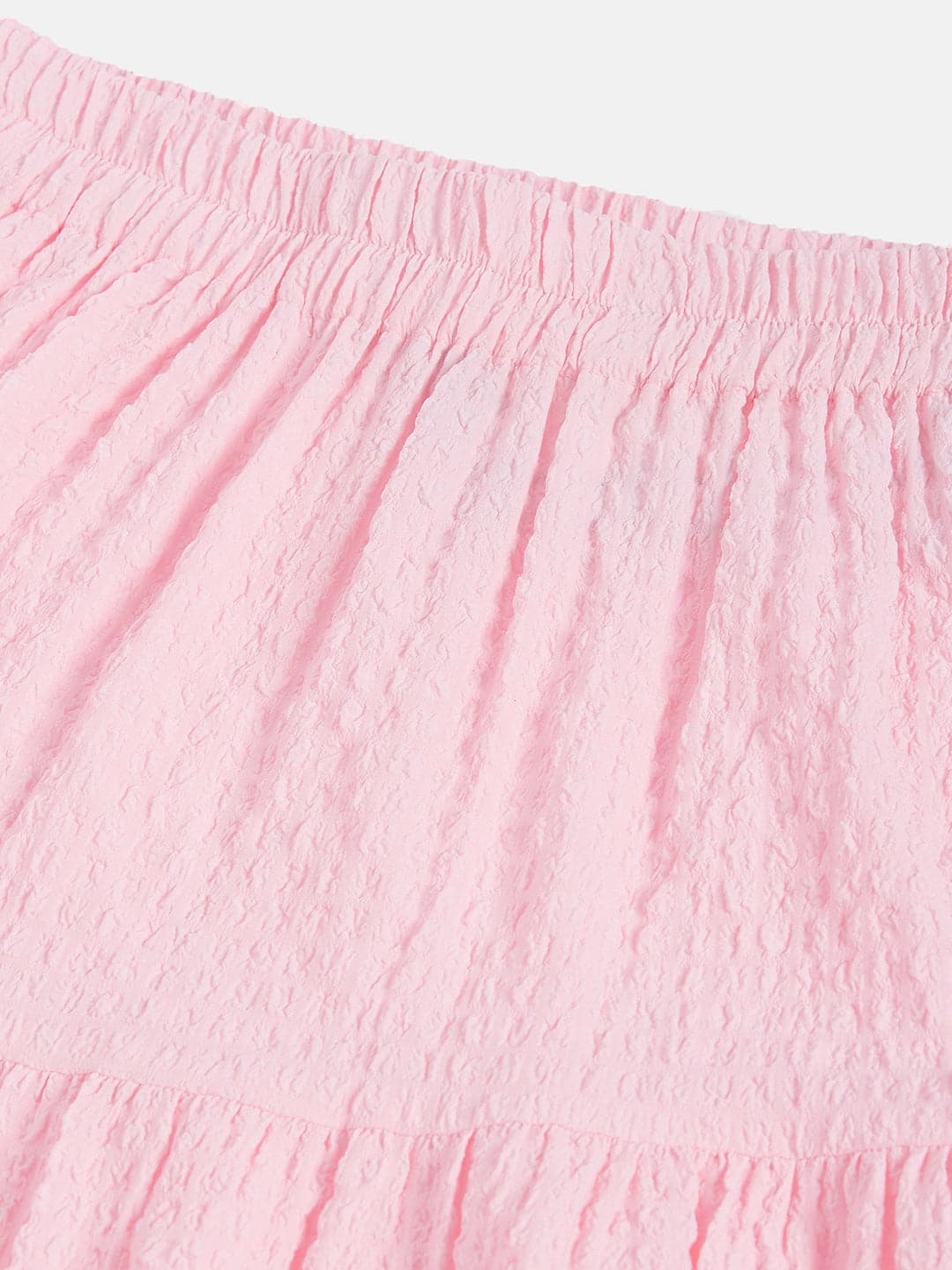Girls Pink Seer Sucker Tiered Skirt - Lyush Kids