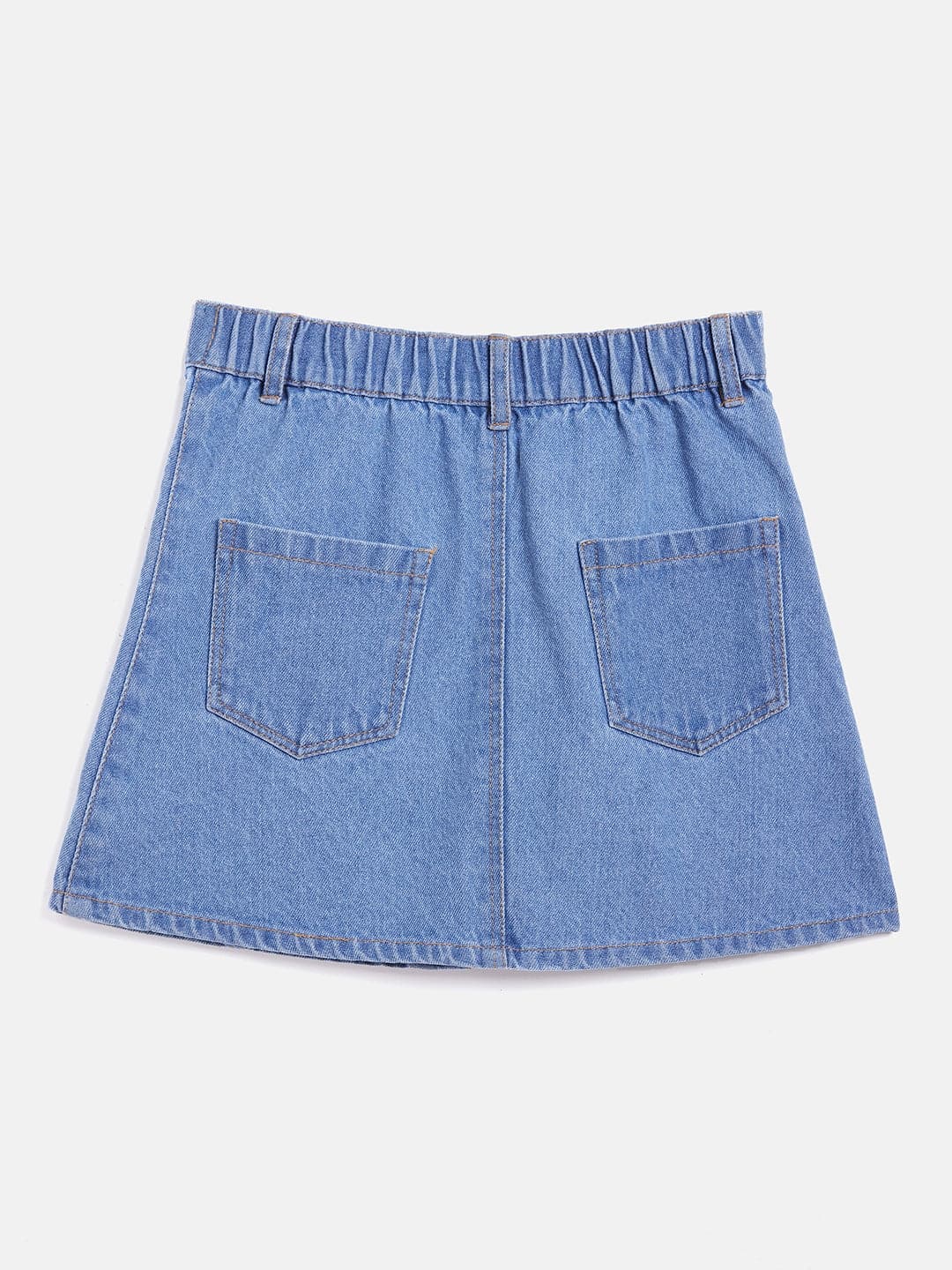 Girls Ice Blue Flower Print Denim Mini Skirt - Lyush Kids