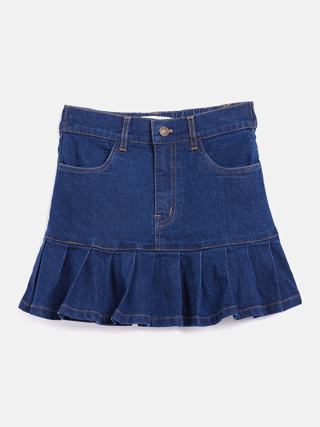 Girls Navy Denim Pleated Mini Skirt - Lyush Kids