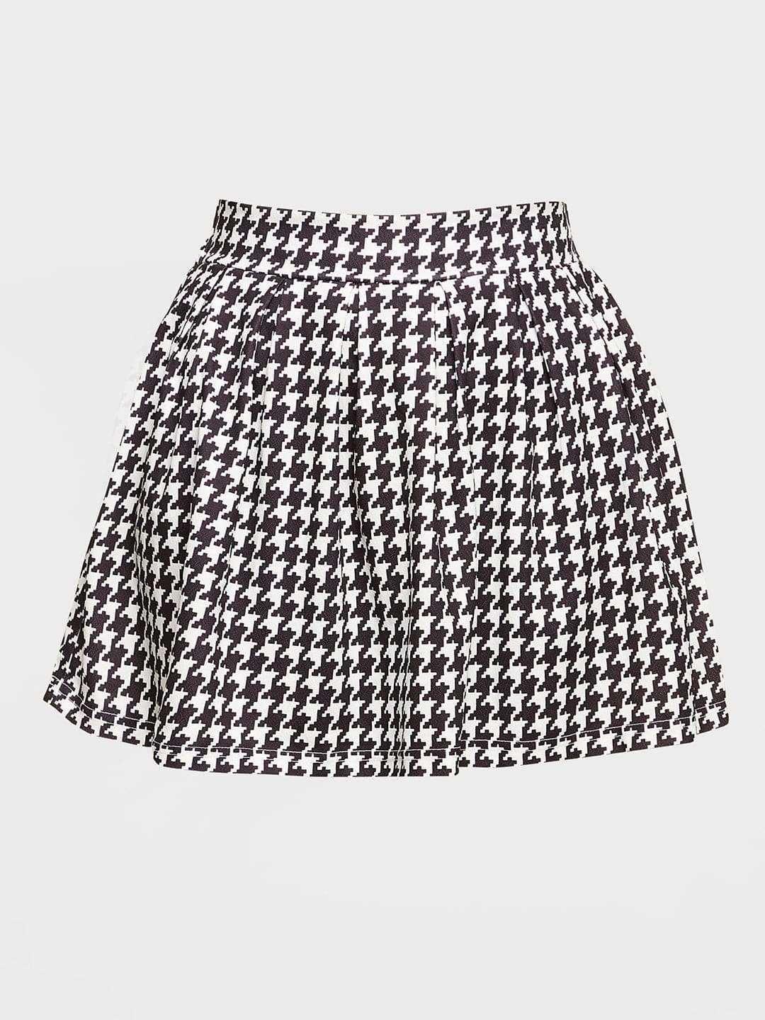 Girls Black & White Houndstooth Pleated Skirt - Lyush Kids