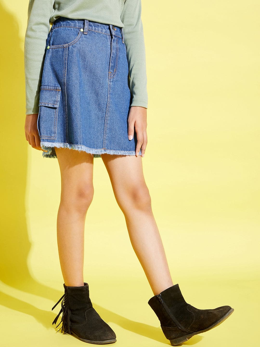 Girls Ice Blue Side Pocket Denim Mini Skirt - Lyush Kids