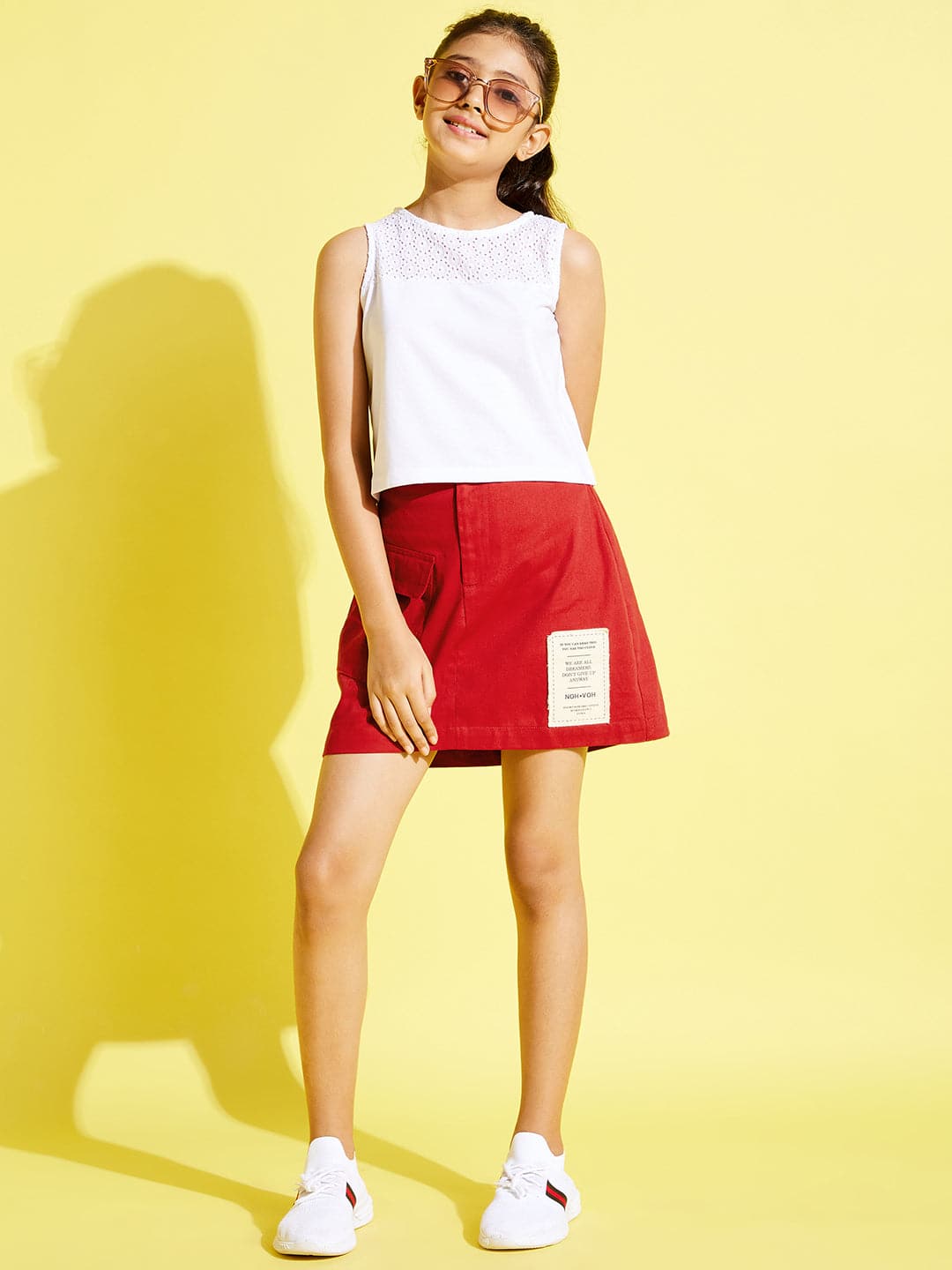 Girls Red Solid Twill Mini Skirt - Lyush Kids