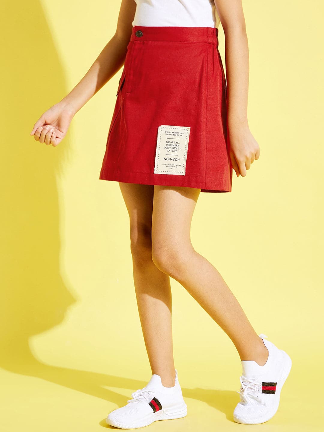 Girls Red Solid Twill Mini Skirt - Lyush Kids