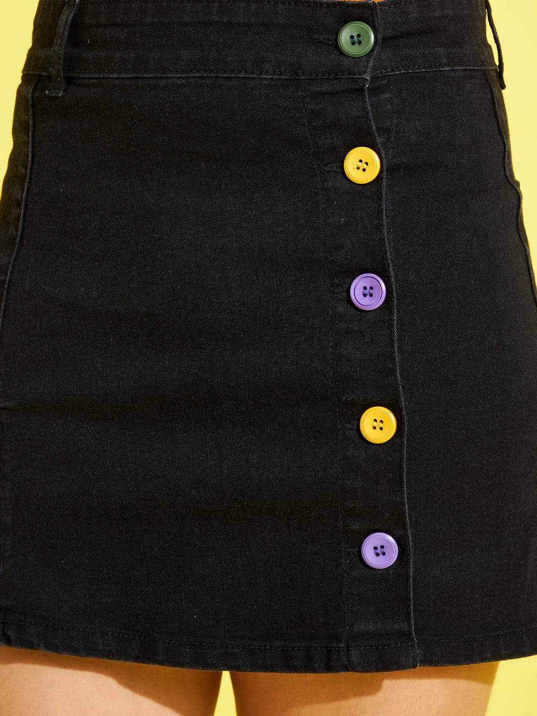 Girls Black Side Button Denim Mini Skirt - Lyush Kids