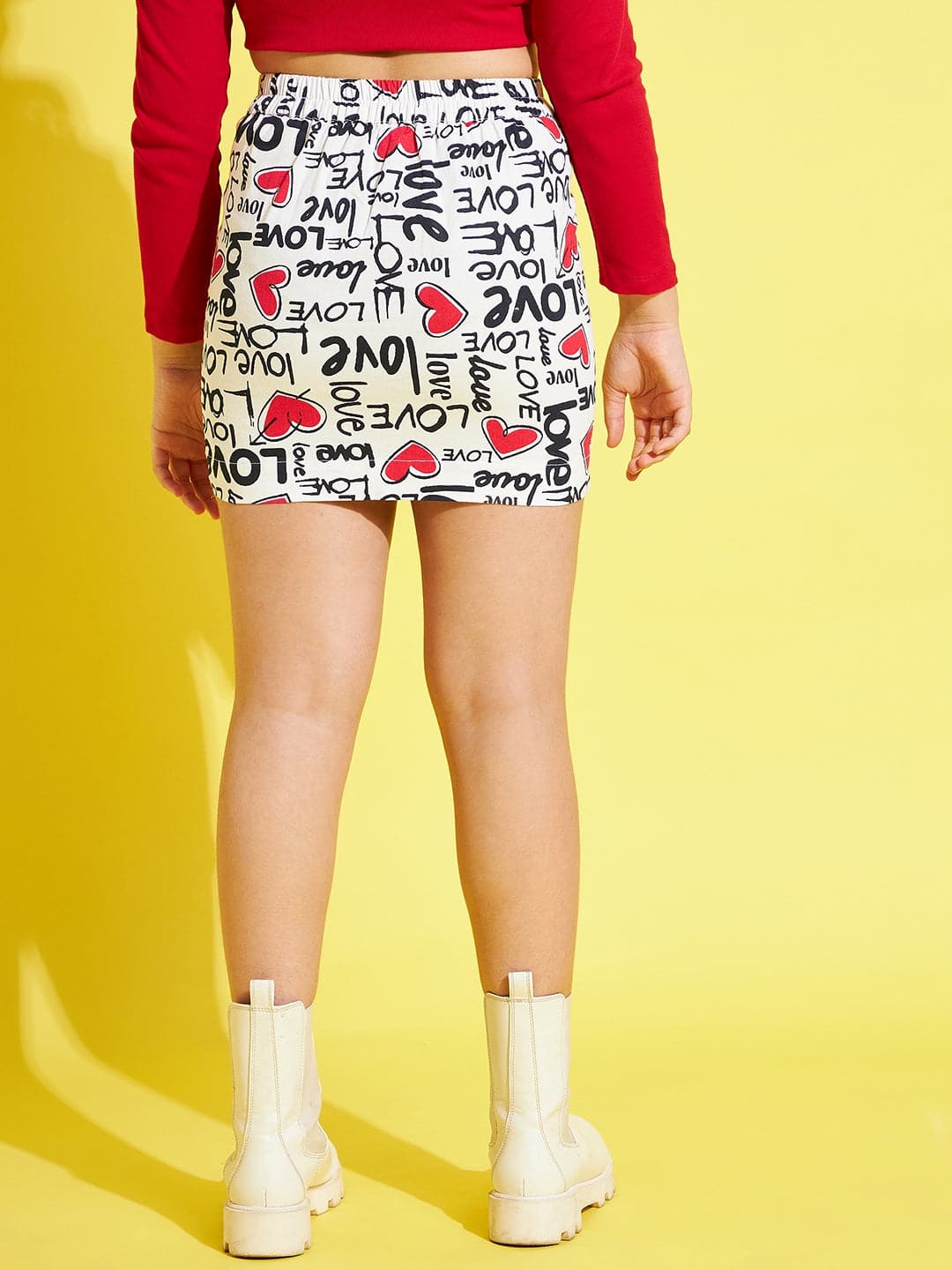 Girls White Love Text Print Twill Mini Skirt - Lyush Kids