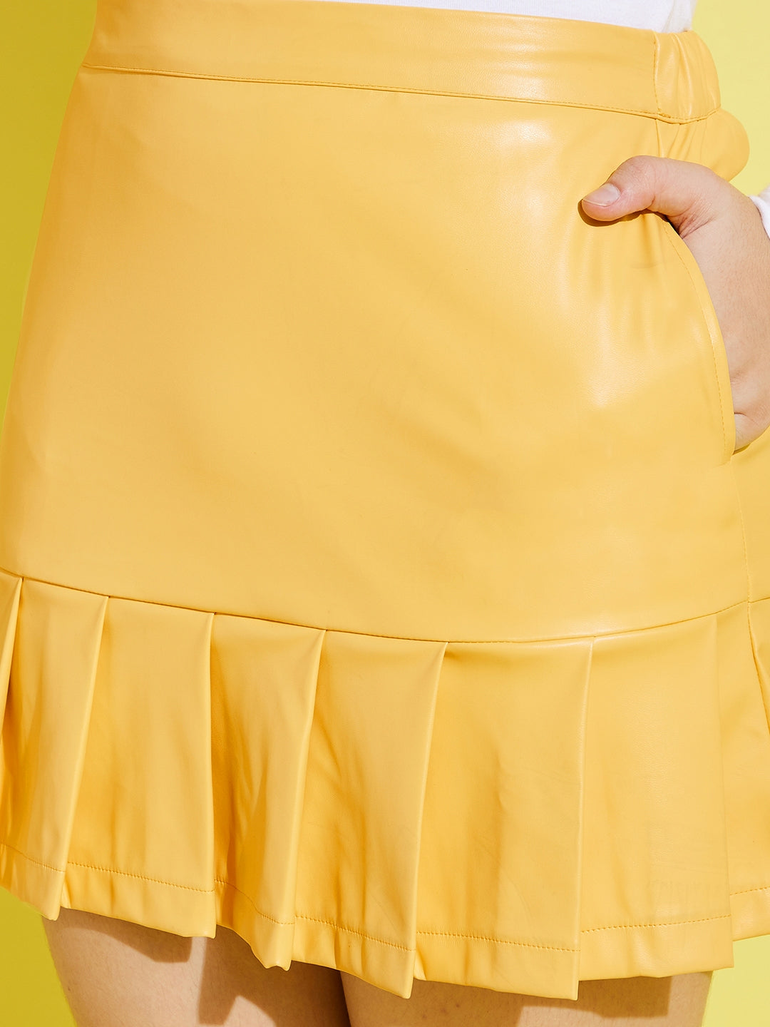 Girls Yellow Pu Pleated Skirt - Lyush Kids