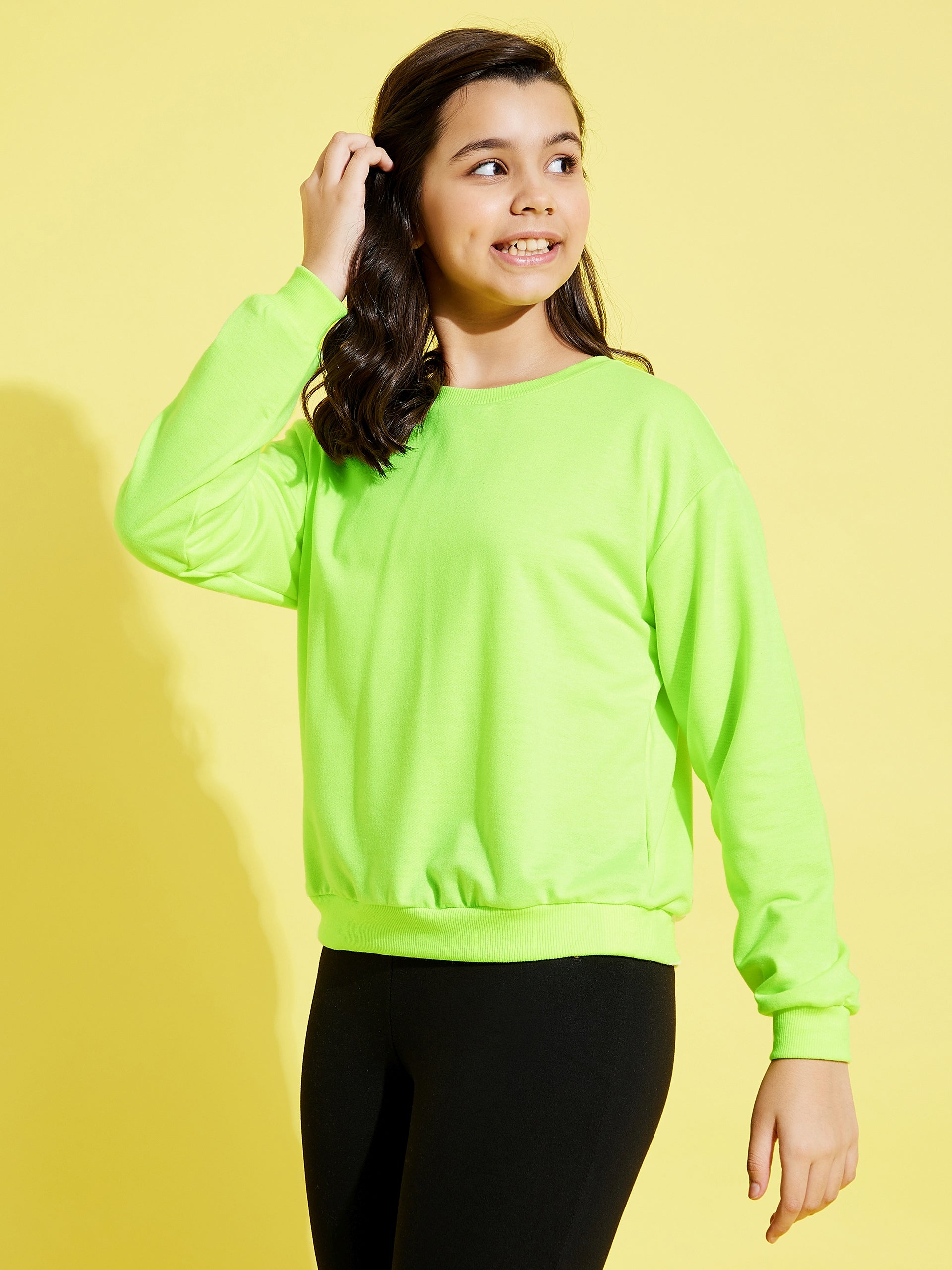 Girls Neon Green Terry Sweatshirt - Lyush Kids