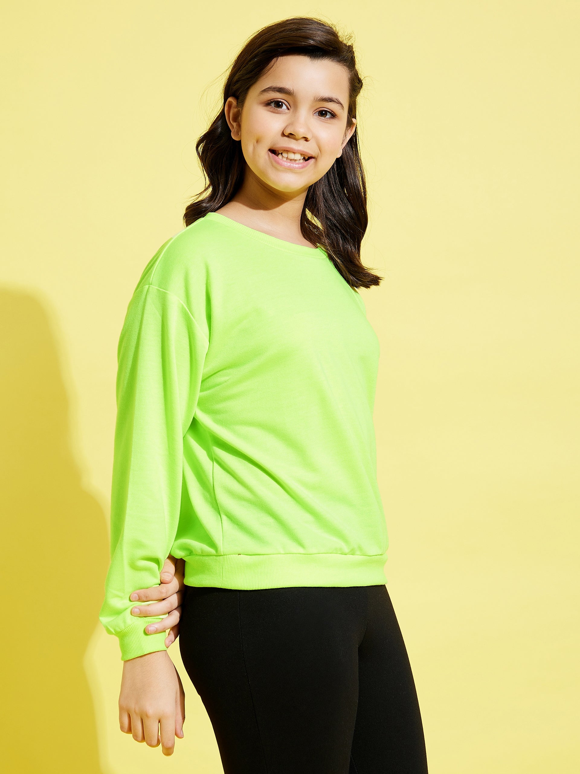 Girls Neon Green Terry Sweatshirt - Lyush Kids