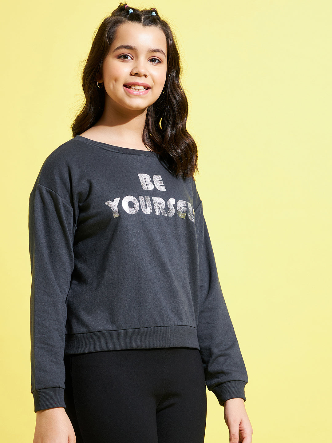 Girls Navy Terry Be-Yourself Sweatshirt - Lyush Kids