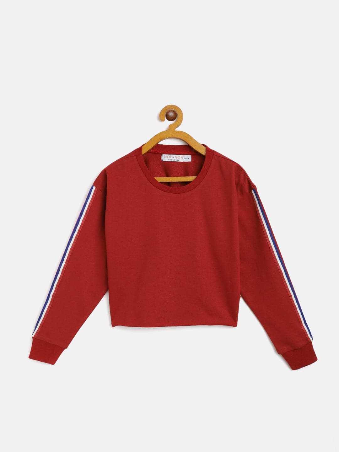 Girls Maroon Terry Shoulder Tape Crop Sweatshirt - Lyush Kids
