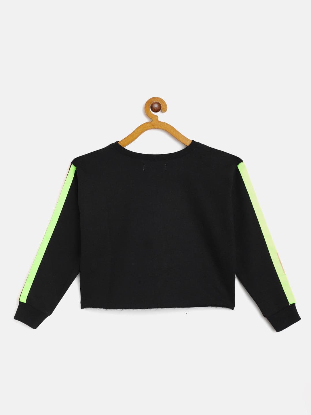 Girls Black Terry Shoulder Tape Crop Sweatshirt - Lyush Kids