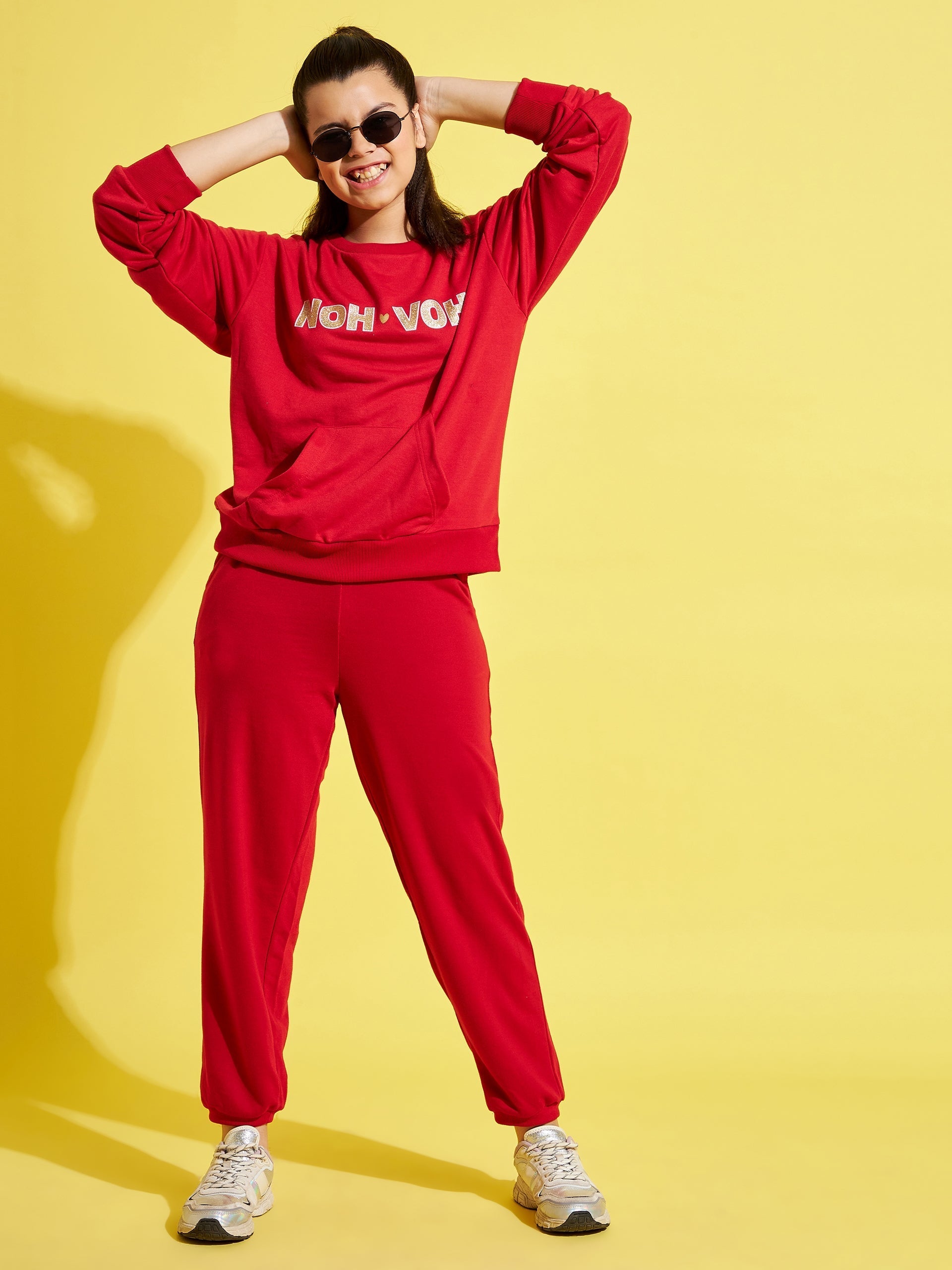 Girls Red Terry Noh.Voh Glitter Logo Sweatshirt - Lyush Kids